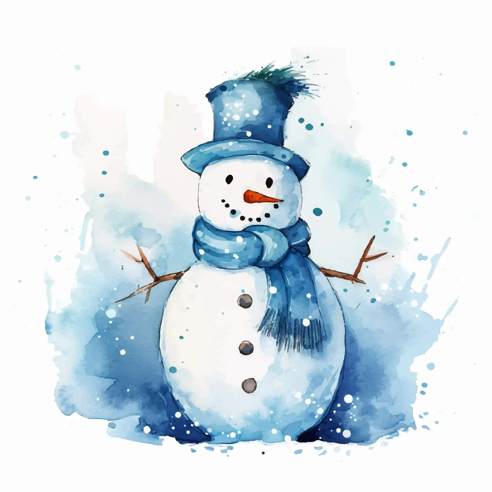 Snowman One-Line Illustration on Watercolor Background – free one line image from Dotvec