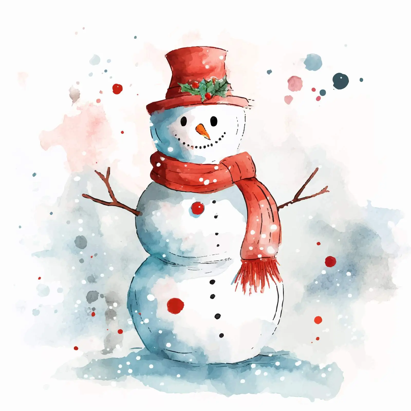 One Line Snowman Watercolor Illustration — free download from Dotvec