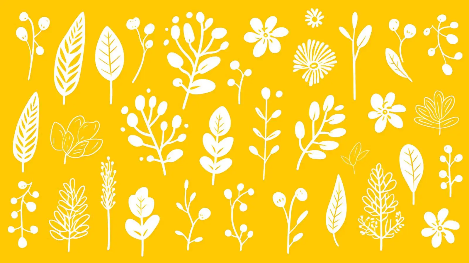Stylized Leaves and Flowers Outline Art — free download from Dotvec