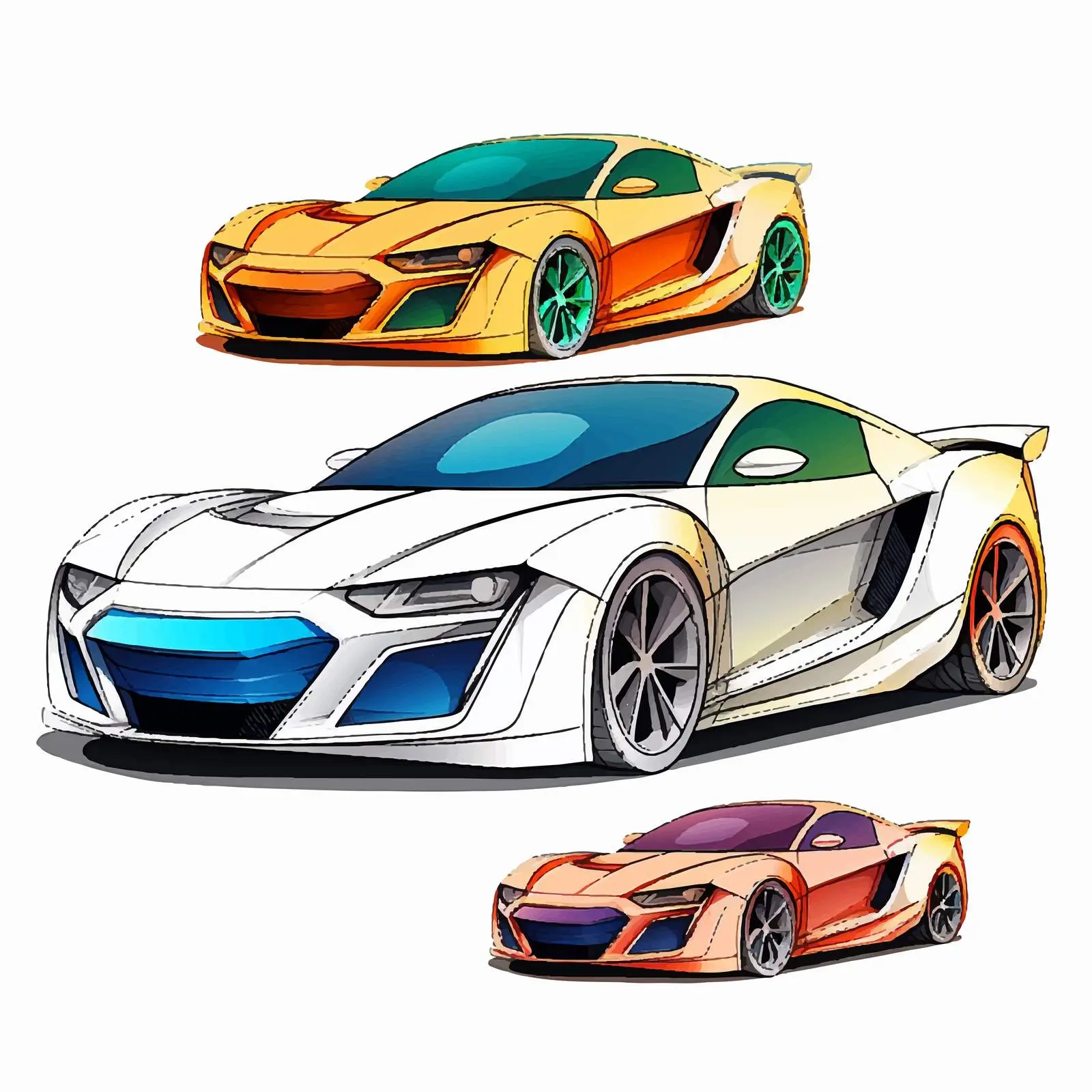 Car Vector Transformation: Outline to Color — free download from Dotvec