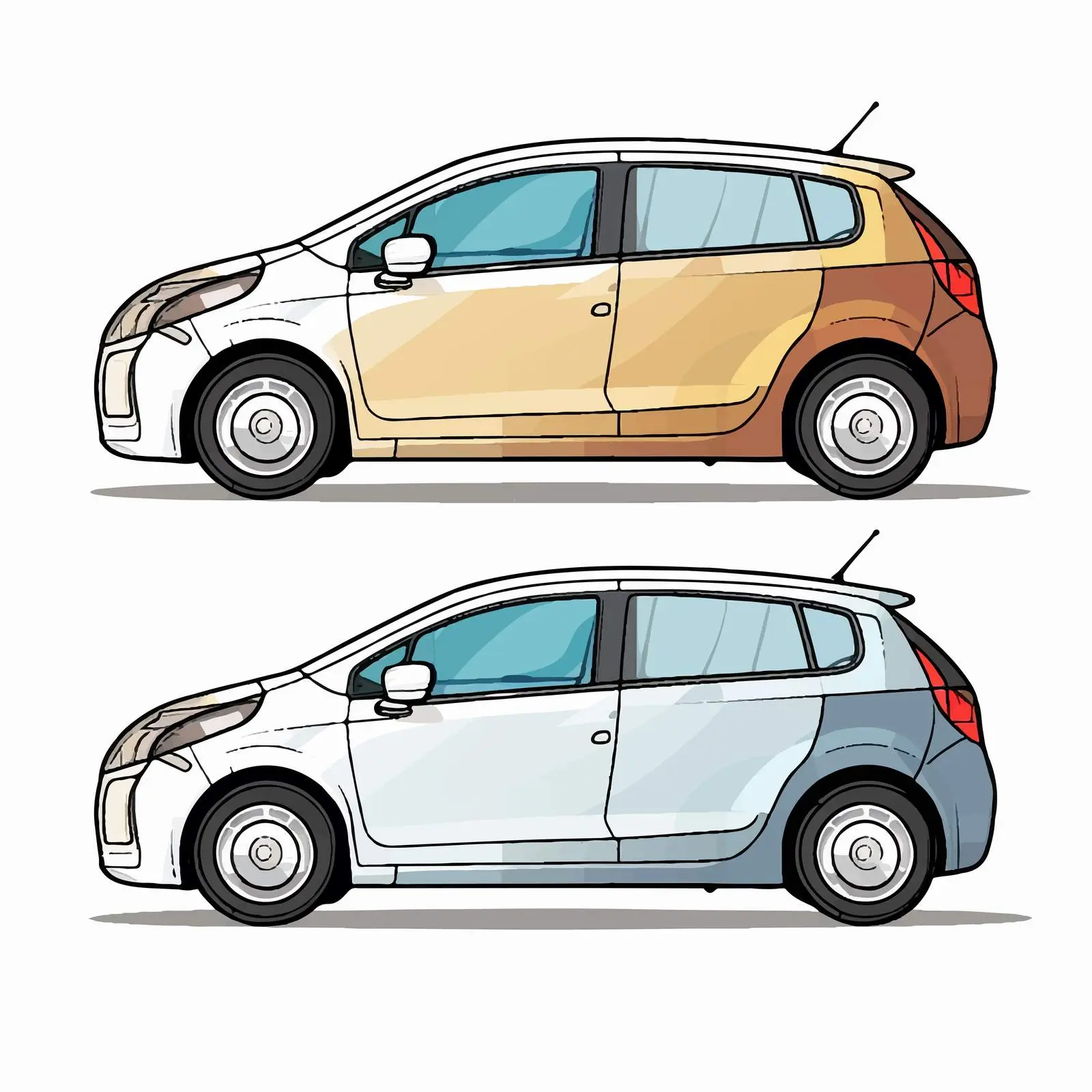 Outlined and Colored Compact Car Drawings – free car graphics image from Dotvec