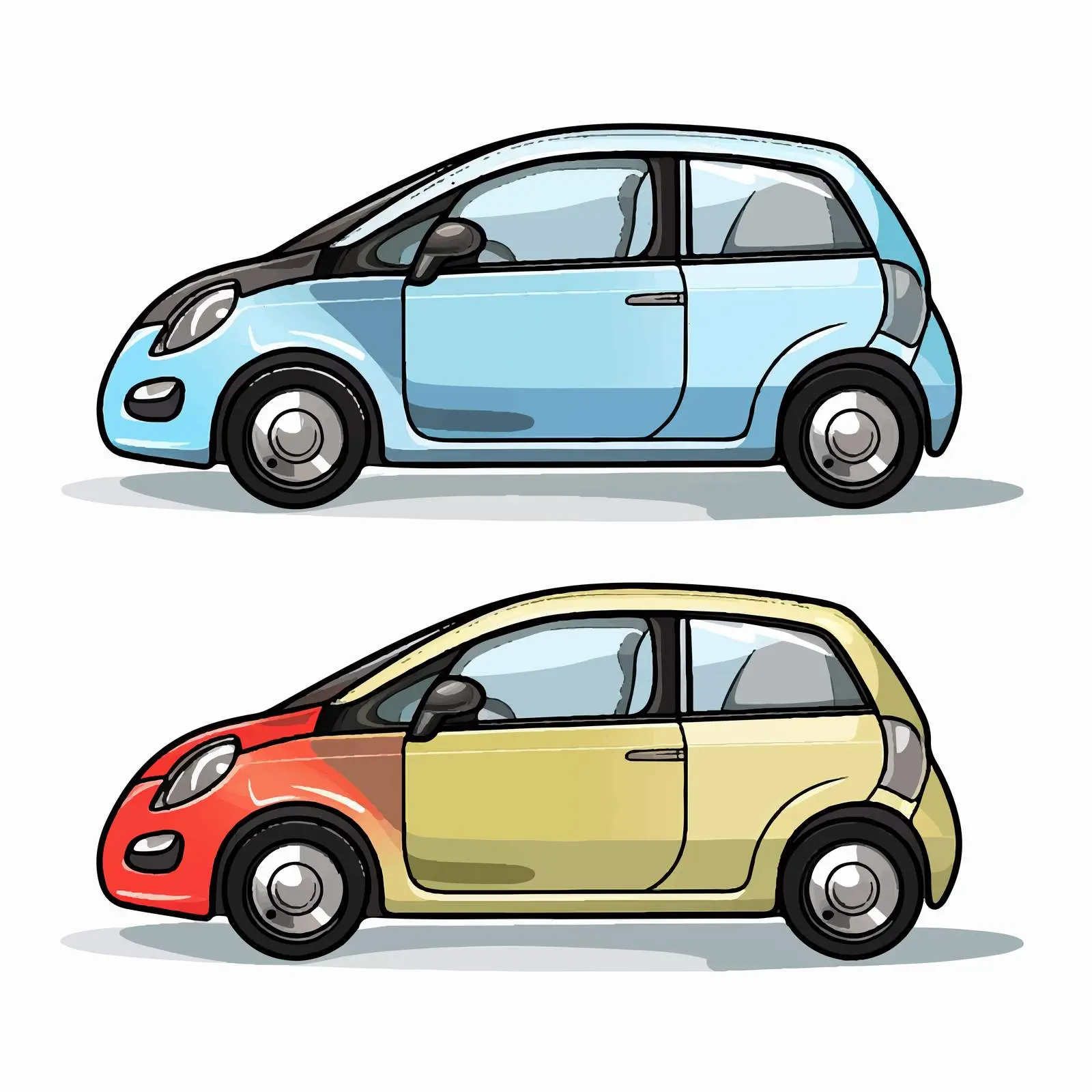 Compact Car Outline and Color Vectors Side by Side — free download from Dotvec