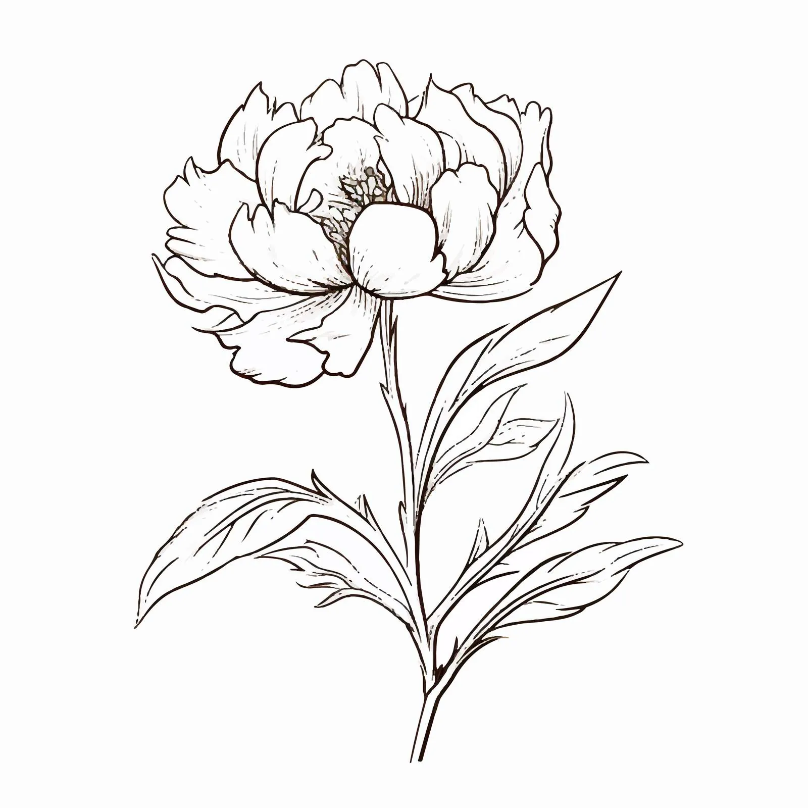 Contoured Etched Peony Blossom Vector Design — free download from Dotvec