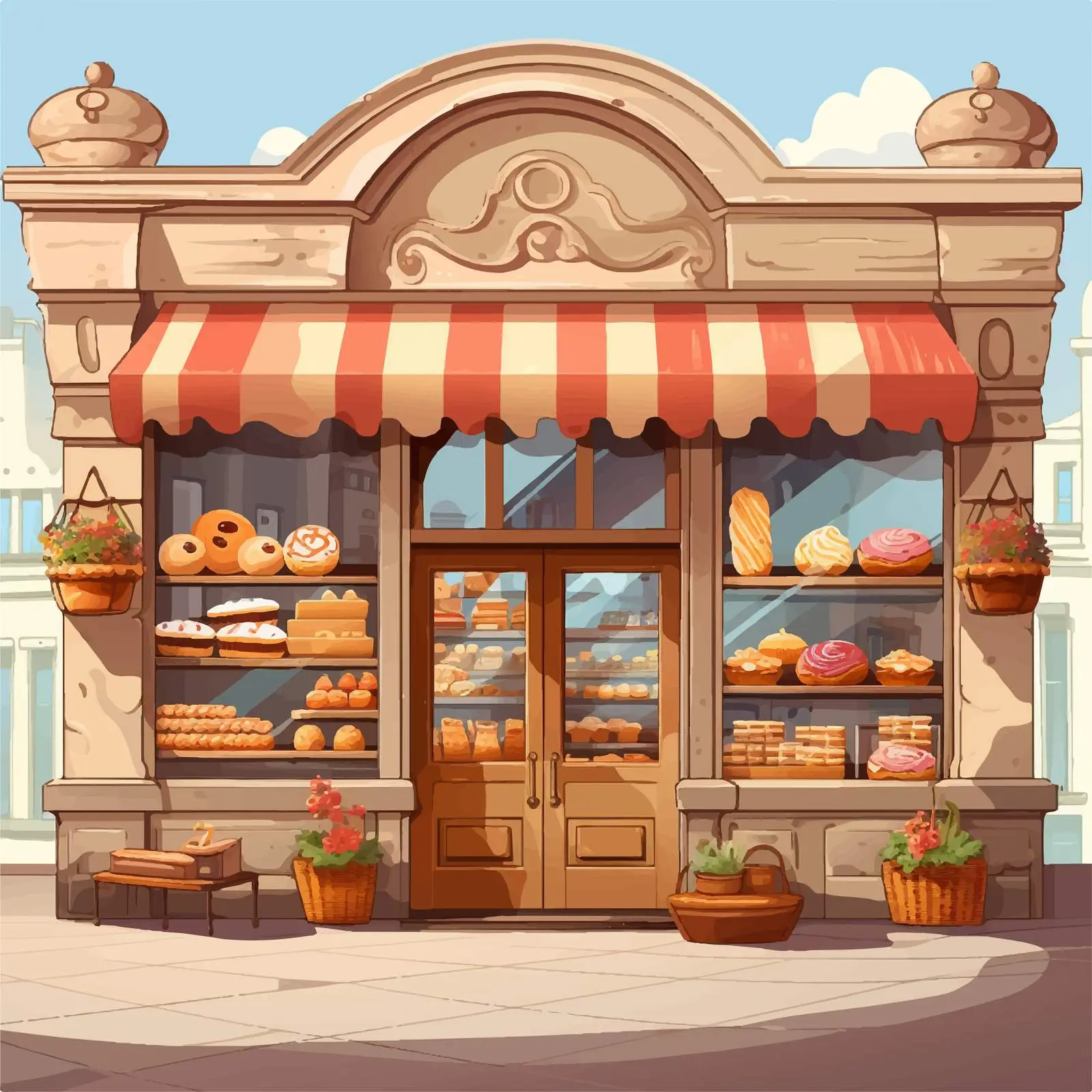 Charming Bakery Shop Outdoor Illustration Vector — free download from Dotvec