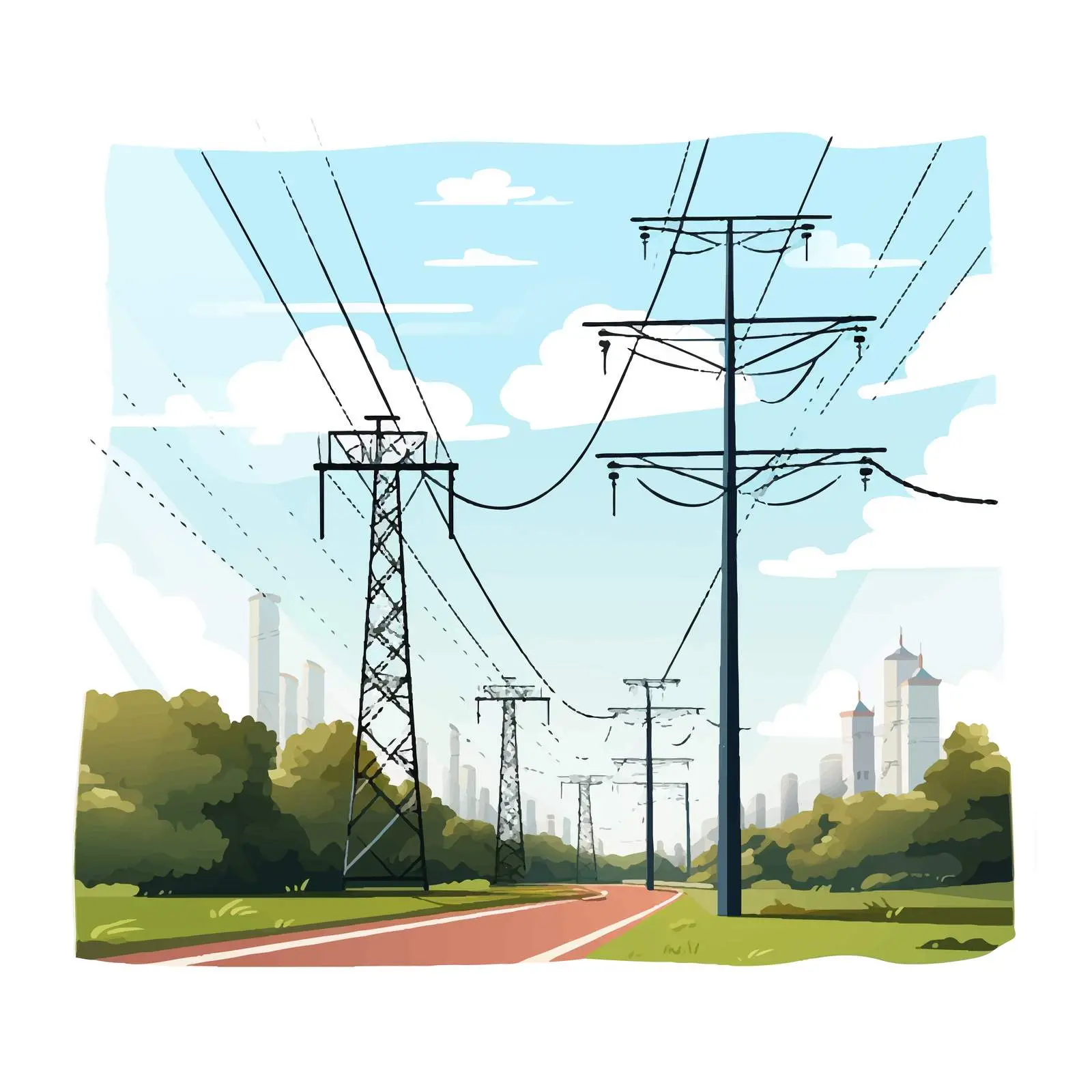 Overhead Electric Power Lines Vector Illustration — free download from Dotvec