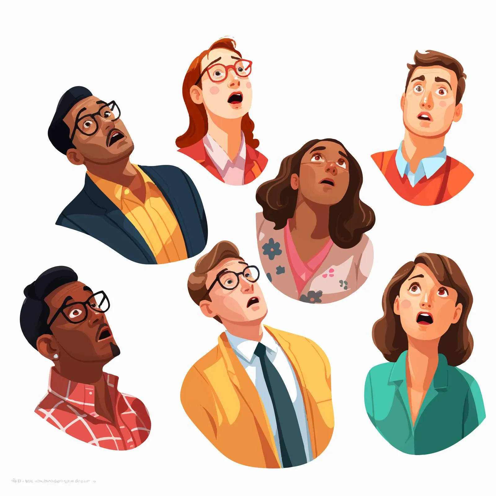 Surprised Characters Looking Up from Below — free download from Dotvec