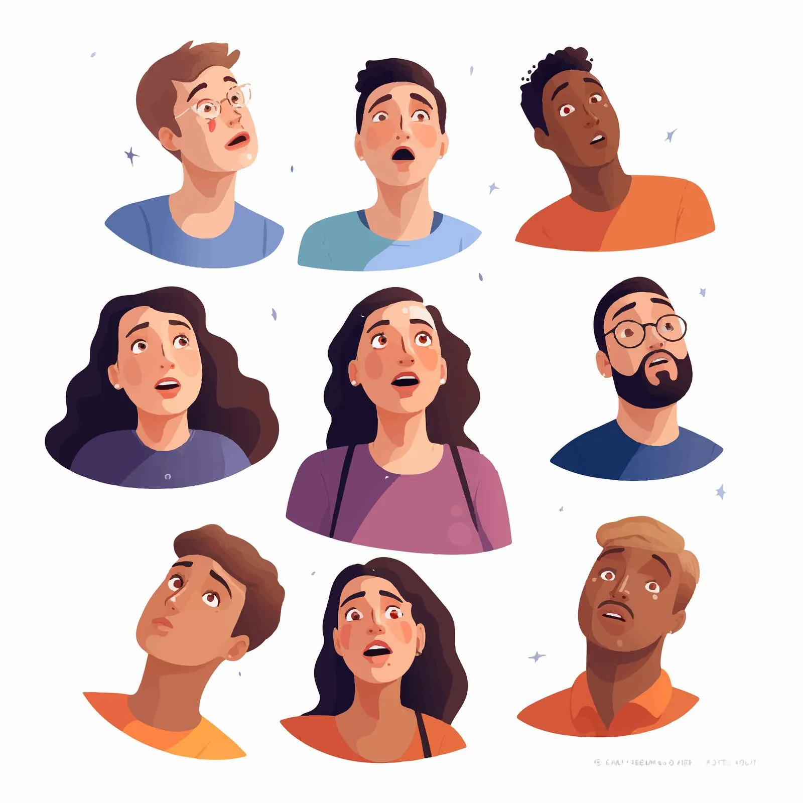 Surprised Characters Looking Up from Overhead View — free download from Dotvec