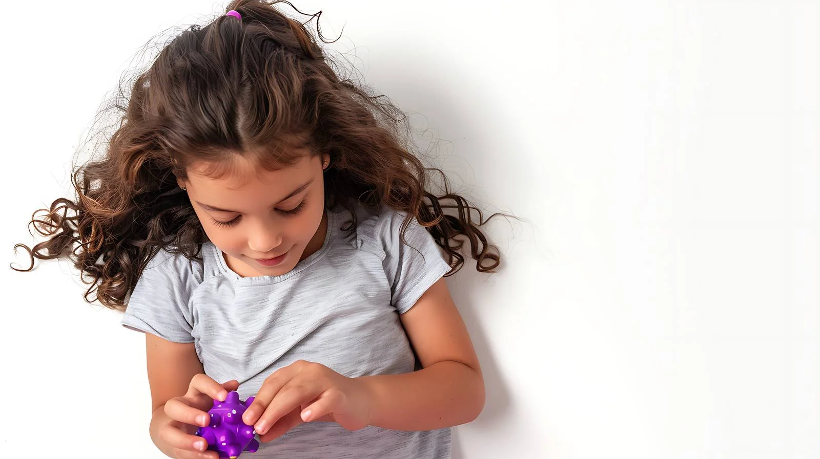 Young girl engaging with purple fidget toy — free download from Dotvec