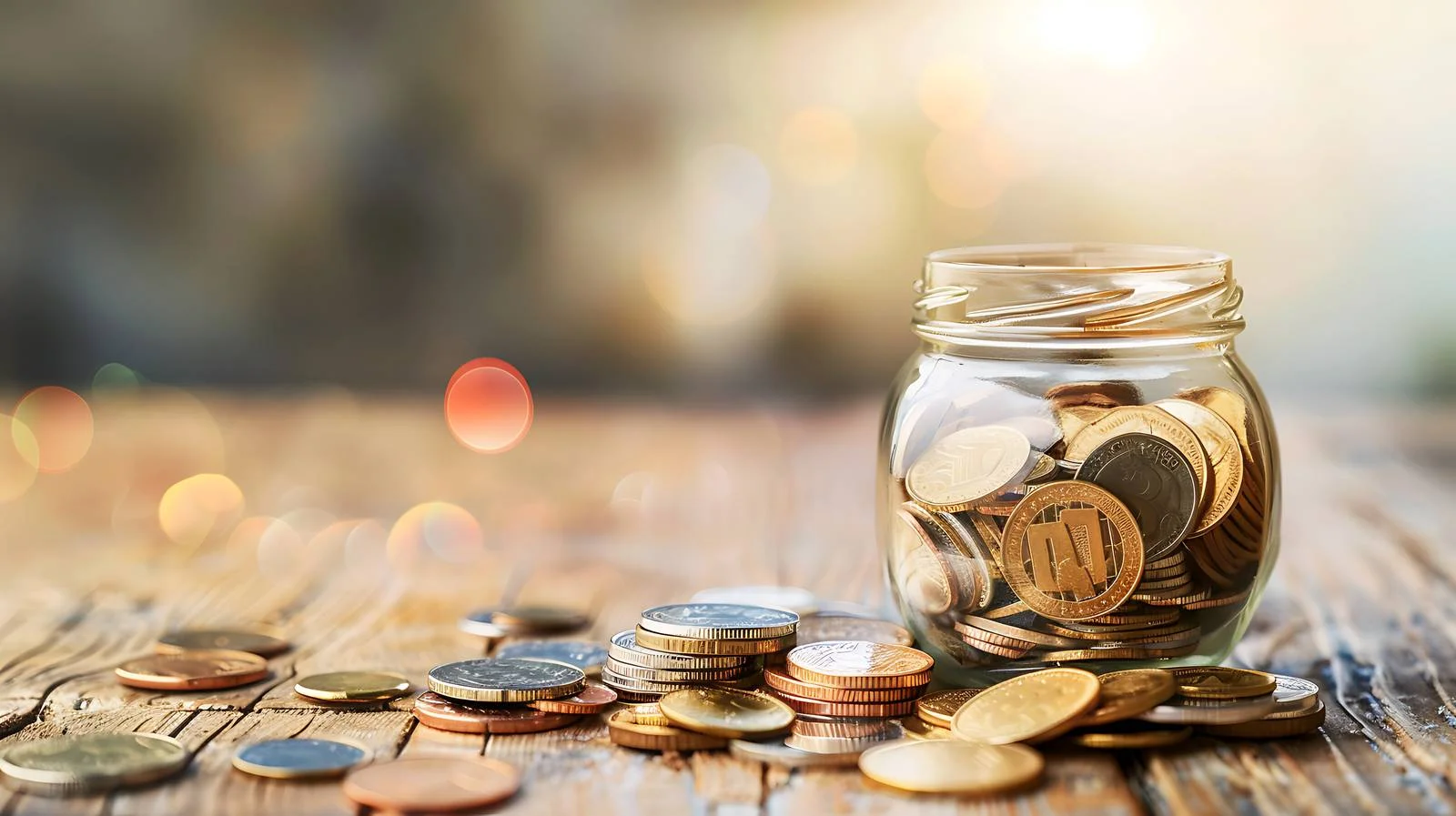 Antique Coins Jar Wooden Background — free download from Dotvec