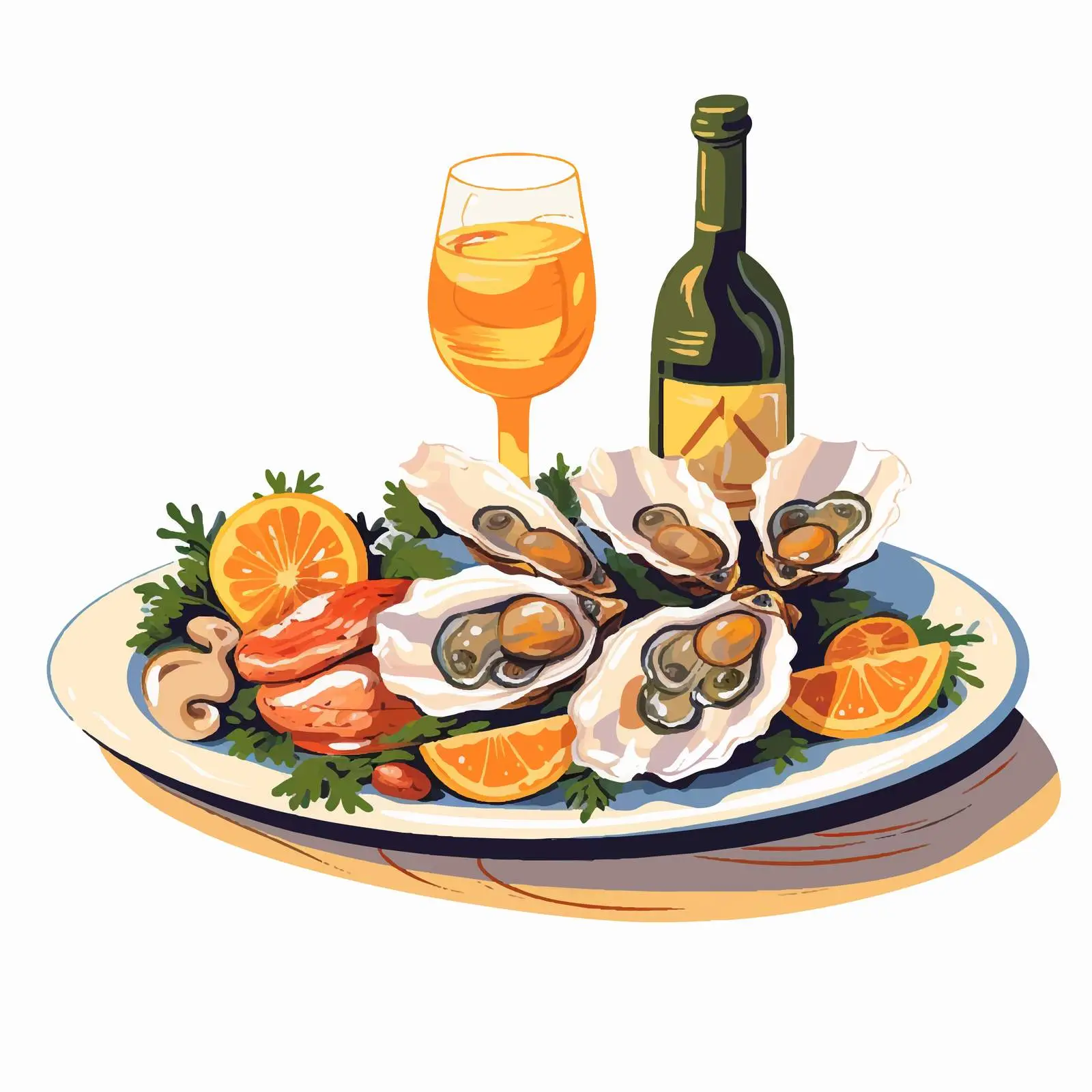 Mediterranean Oyster Dish with Wine Bottle — free download from Dotvec