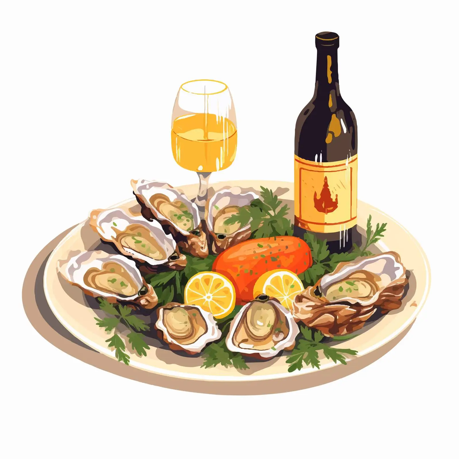Mediterranean Seafood Dish with Wine Bottle — free download from Dotvec