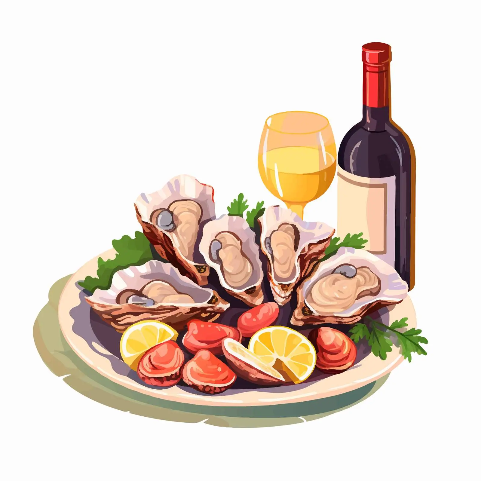 Mediterranean Seafood Dish with Wine Bottle — free download from Dotvec