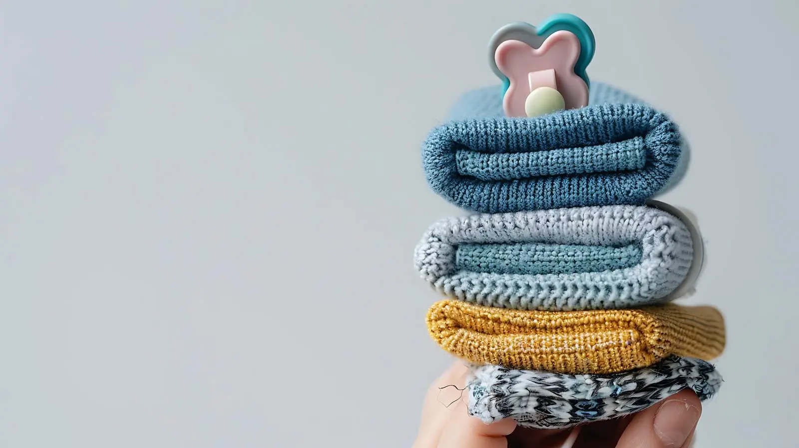 Pacifier and Newborn Baby Clothes in Hand — free download from Dotvec