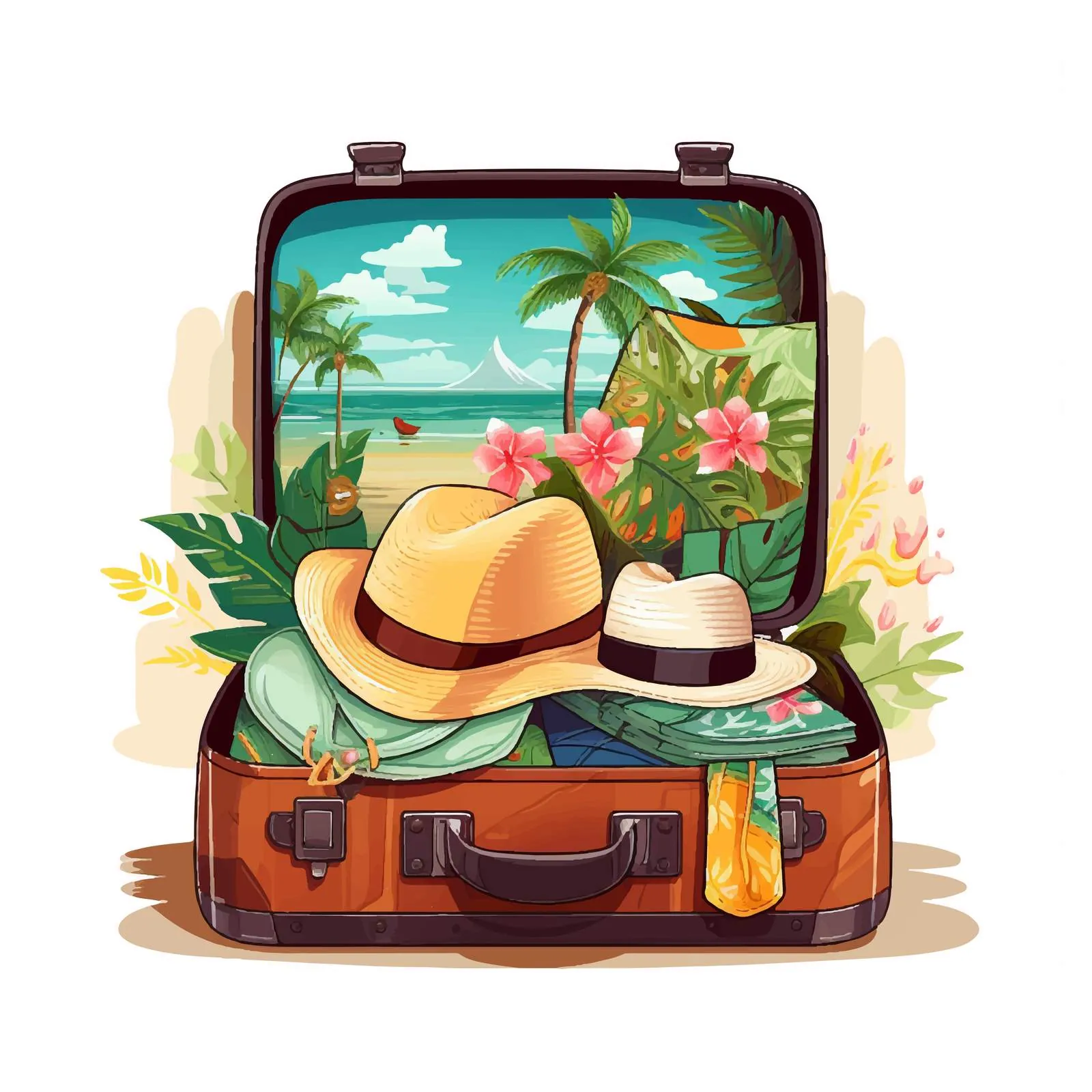 Open Travel Luggage Packed for Summer Trip – free suitcase vector image from Dotvec