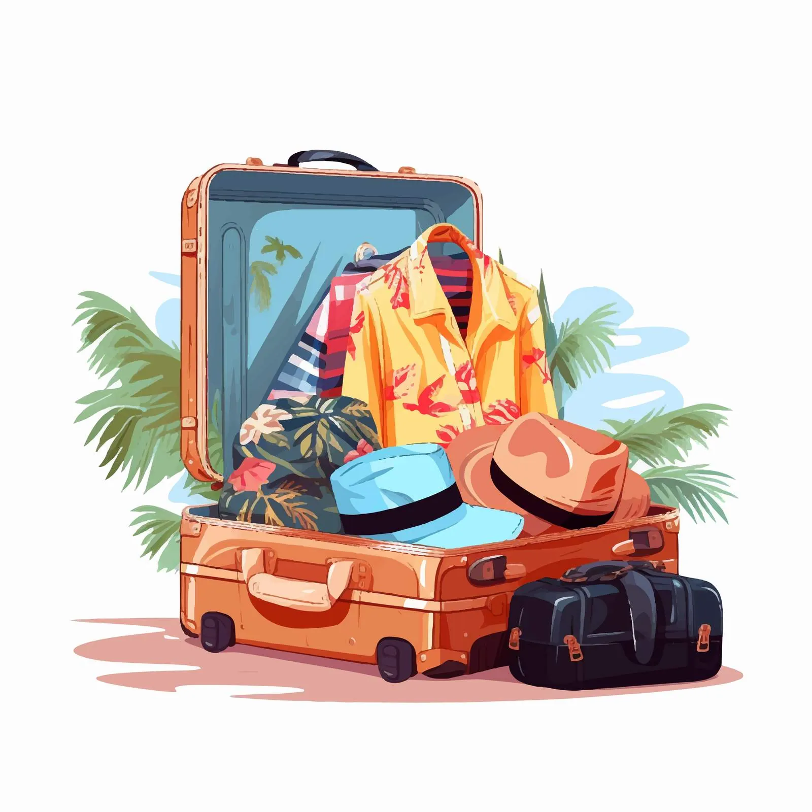 Open Travel Luggage Packed with Summer Essentials — free download from Dotvec