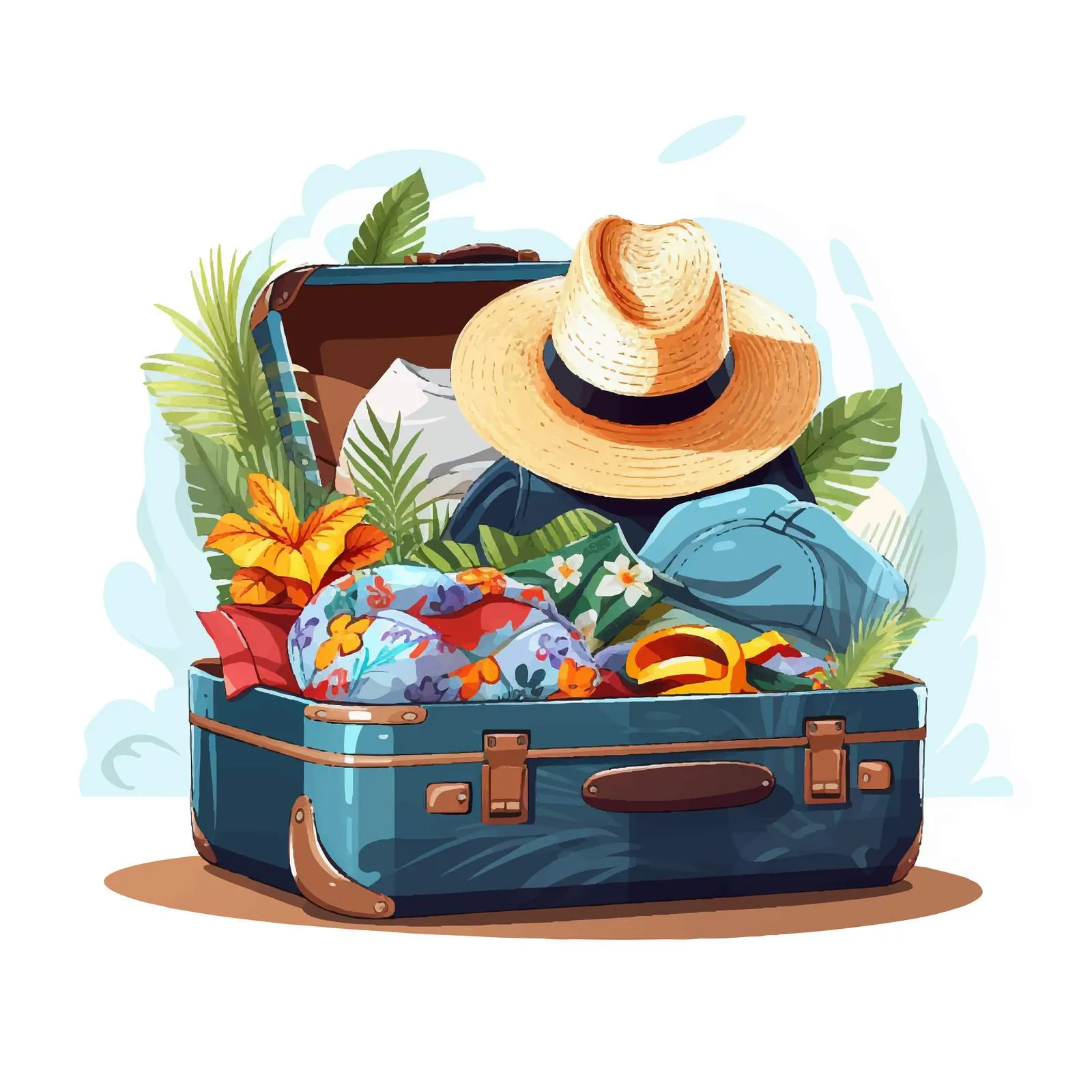 Open Travel Luggage Packed with Summer Items – free trip preparation image from Dotvec