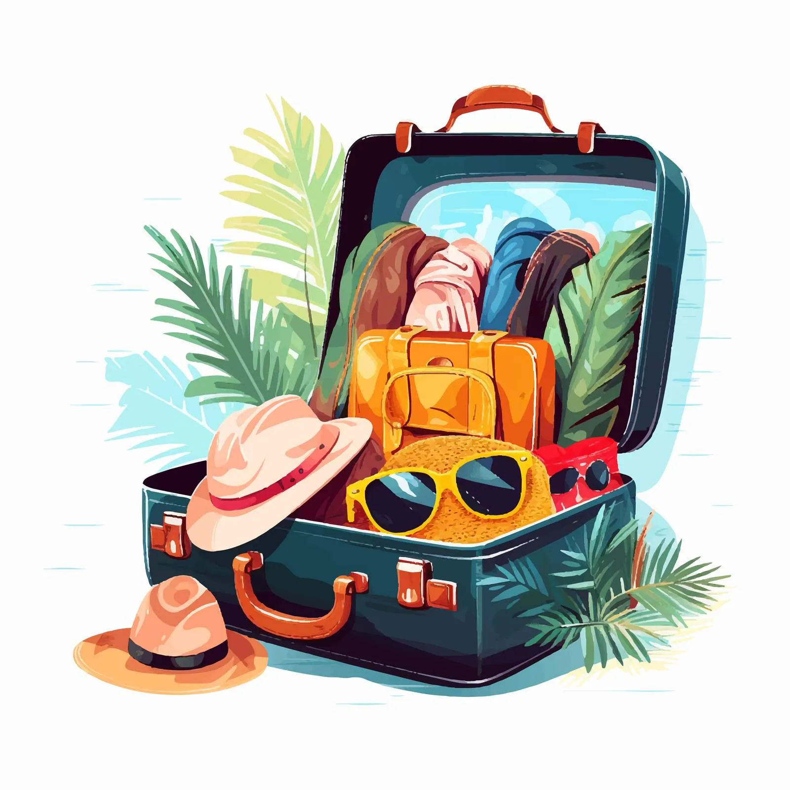 Open Travel Luggage with Summer Essentials — free download from Dotvec