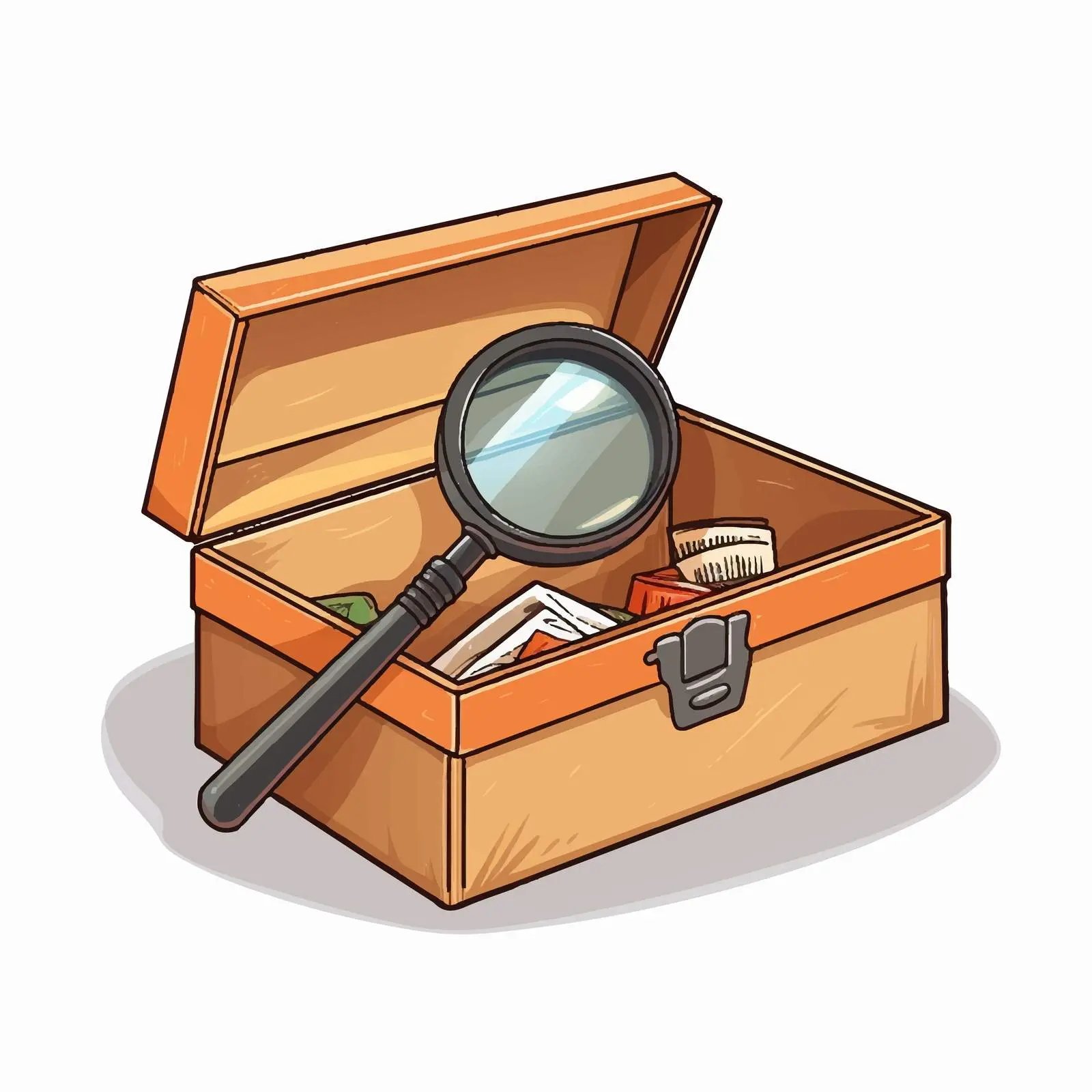 Cartoon Vector of Packing Box with Magnifying Glass — free download from Dotvec