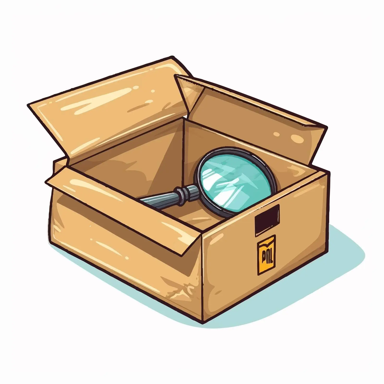 Cartoon Vector Packing Box with Magnifying Glass — free download from Dotvec