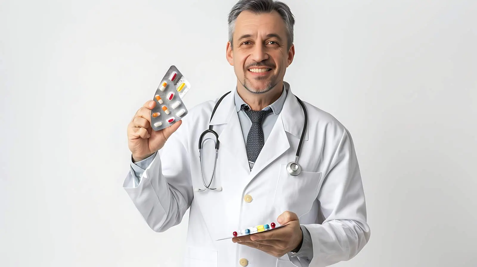 Male Doctor Holding Pills and Stretching Hand – free awareness image from Dotvec