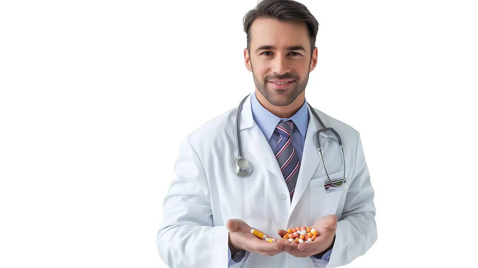 Male Doctor Packing Pills Isolated on White Background — free download from Dotvec