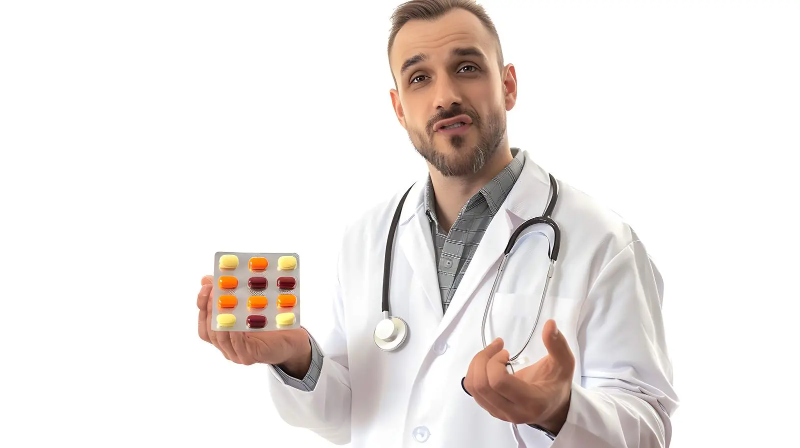 Male Doctor Holding Pills in Hand — free download from Dotvec