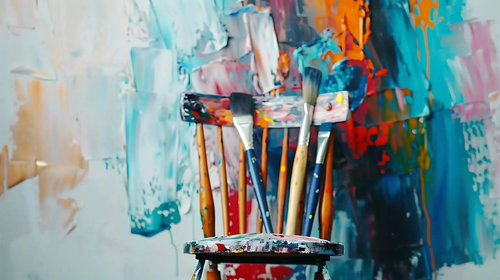 Minimalist Paint Brushes on Chair with Abstract Art – free paint image from Dotvec