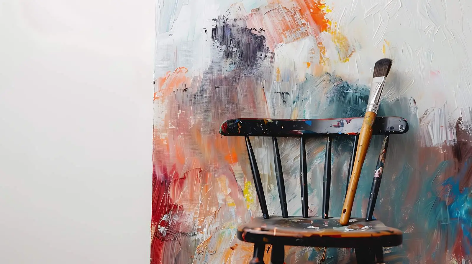 Minimalist Paint Brushes on Chair with Abstract Art — free download from Dotvec