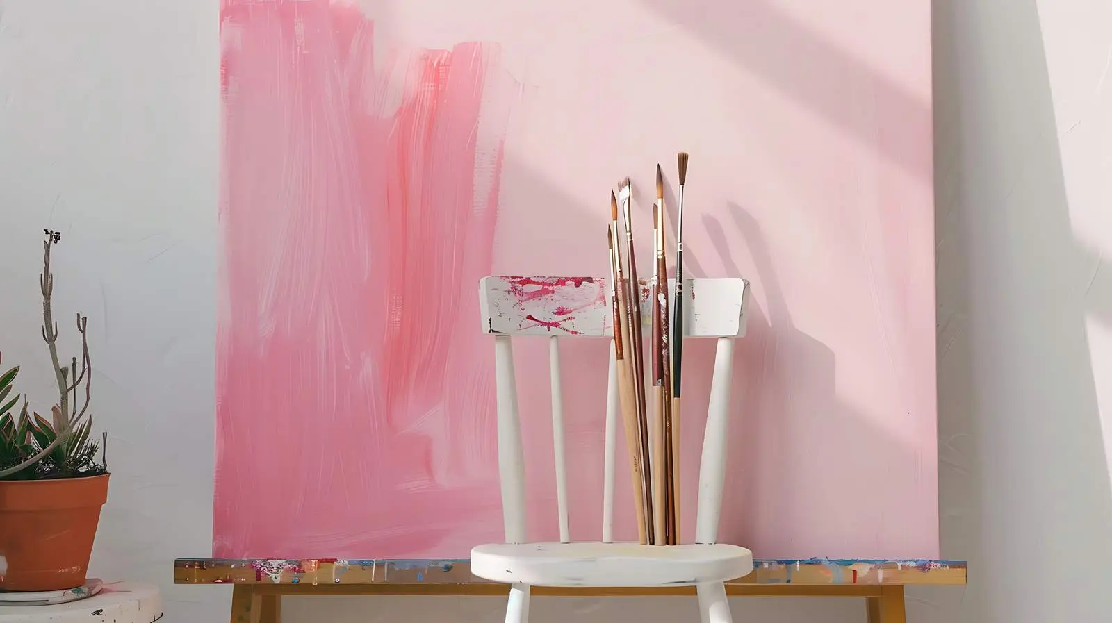 Painting Brushes on Chair with Pink Artwork — free download from Dotvec