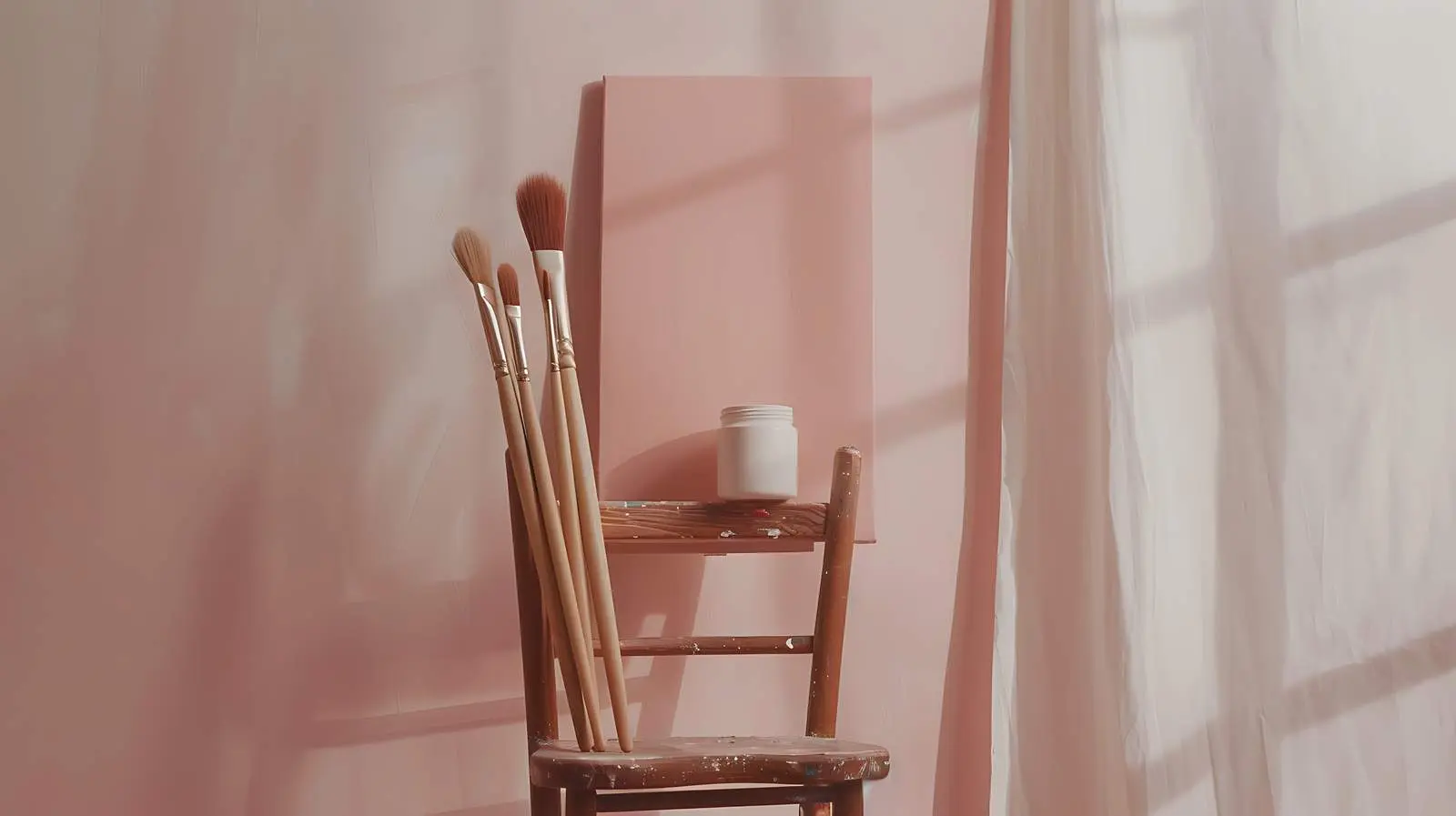 Painting Brushes on Chair with Pink Artwork — free download from Dotvec