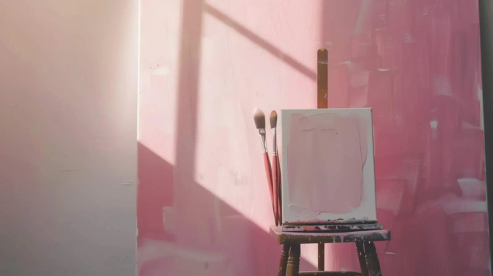 Painting Brushes on Chair with Pink Artwork – free paint image from Dotvec