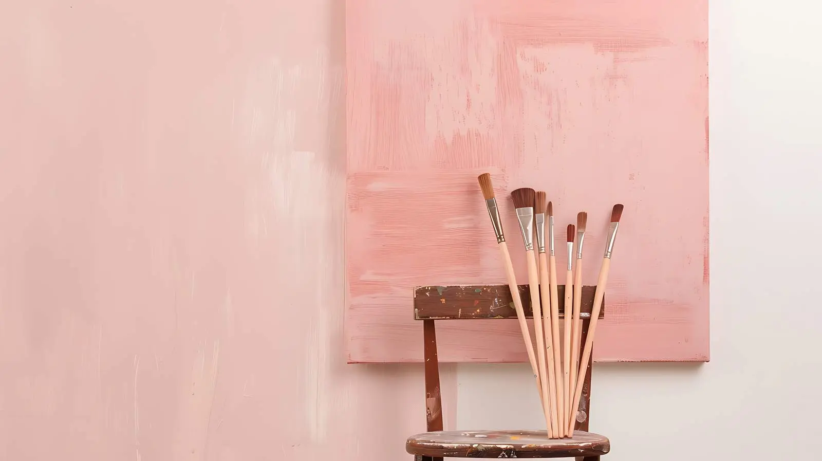 Painting Brushes on Chair with Pink Artwork – free paint image from Dotvec