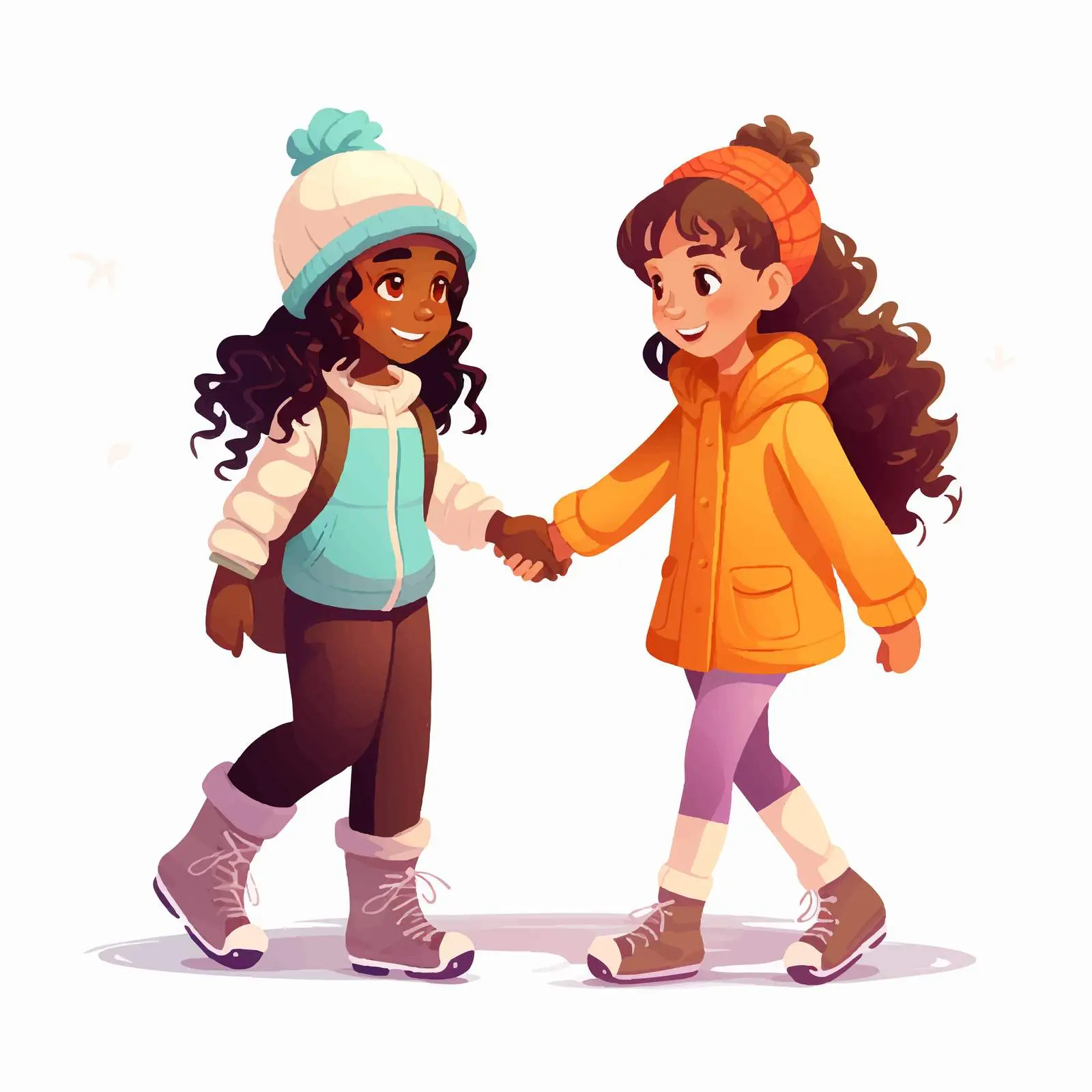 Cute Girls Ice Skating Together Holding Hands — free download from Dotvec