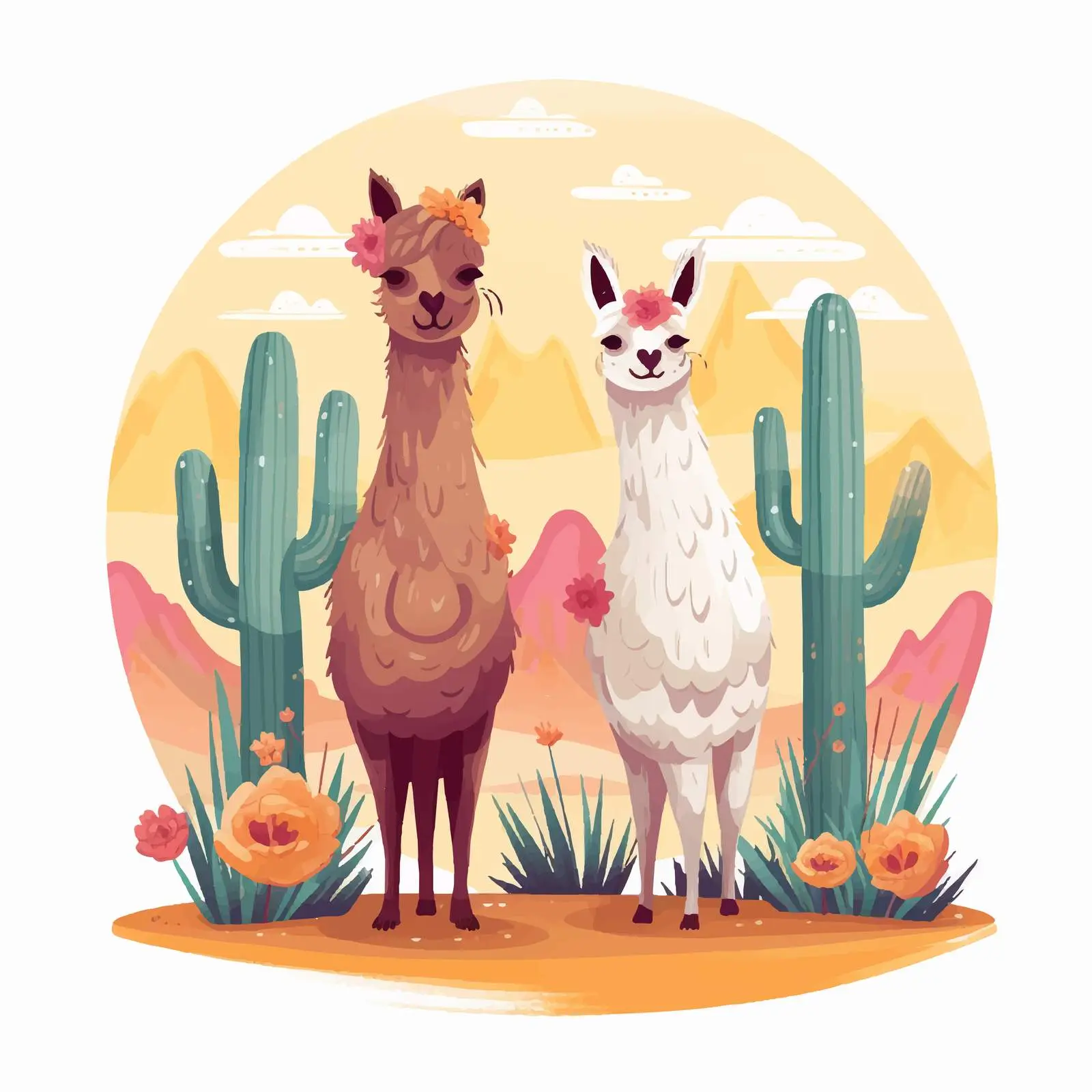 Cute Llamas Isolated on White Background – free cartoon llamas image from Dotvec