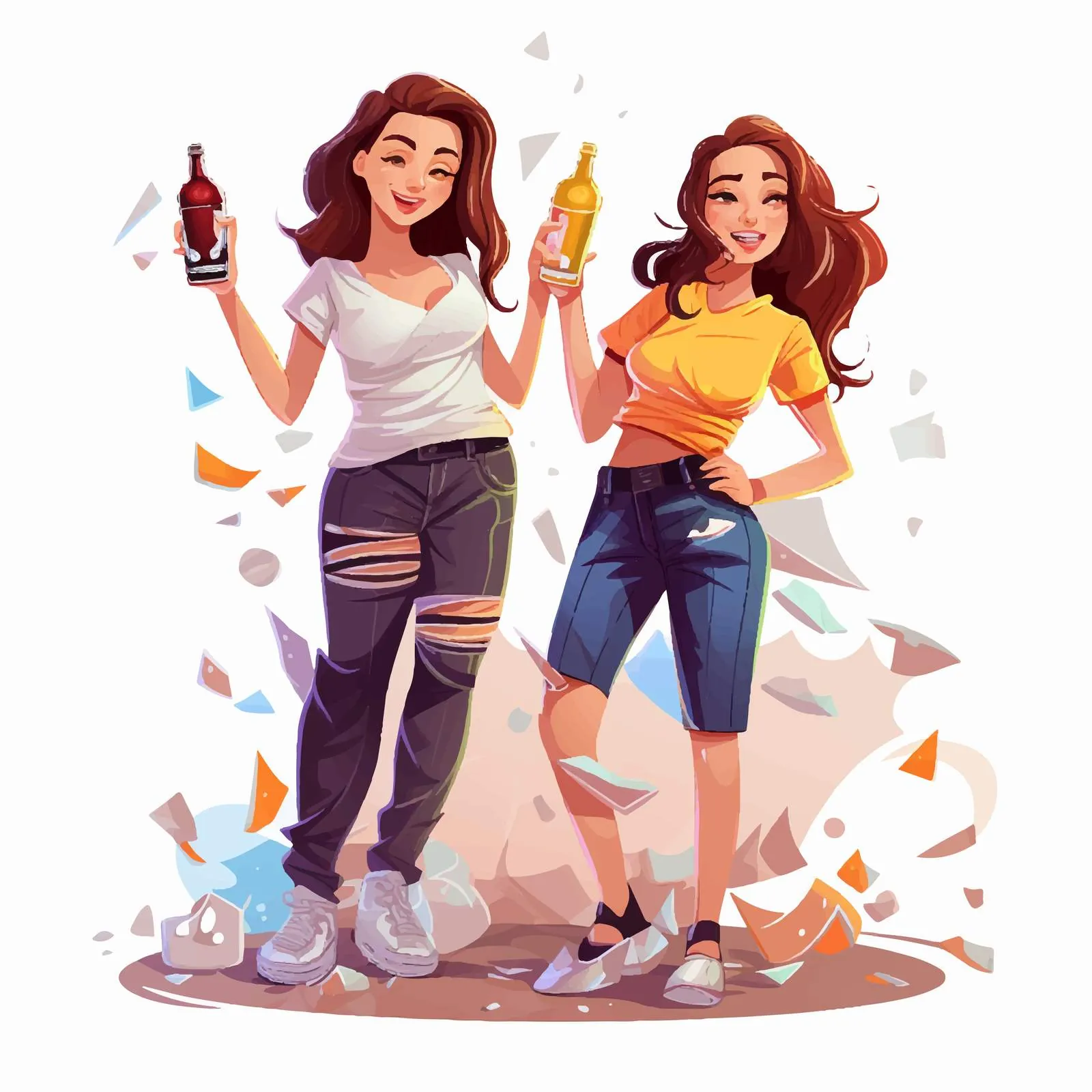 Drunk Girls in Messy Clothes Vectors – free unconventional image from Dotvec