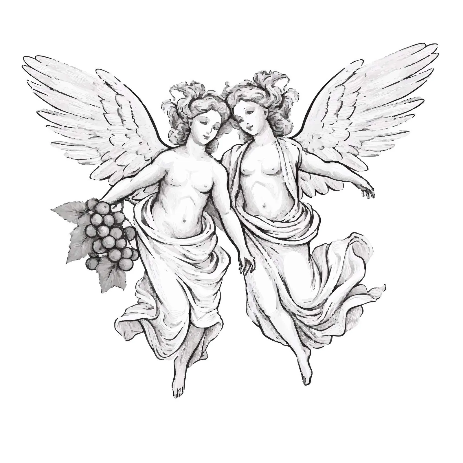 Flying Cupids with Grapes Vector Illustration — free download from Dotvec