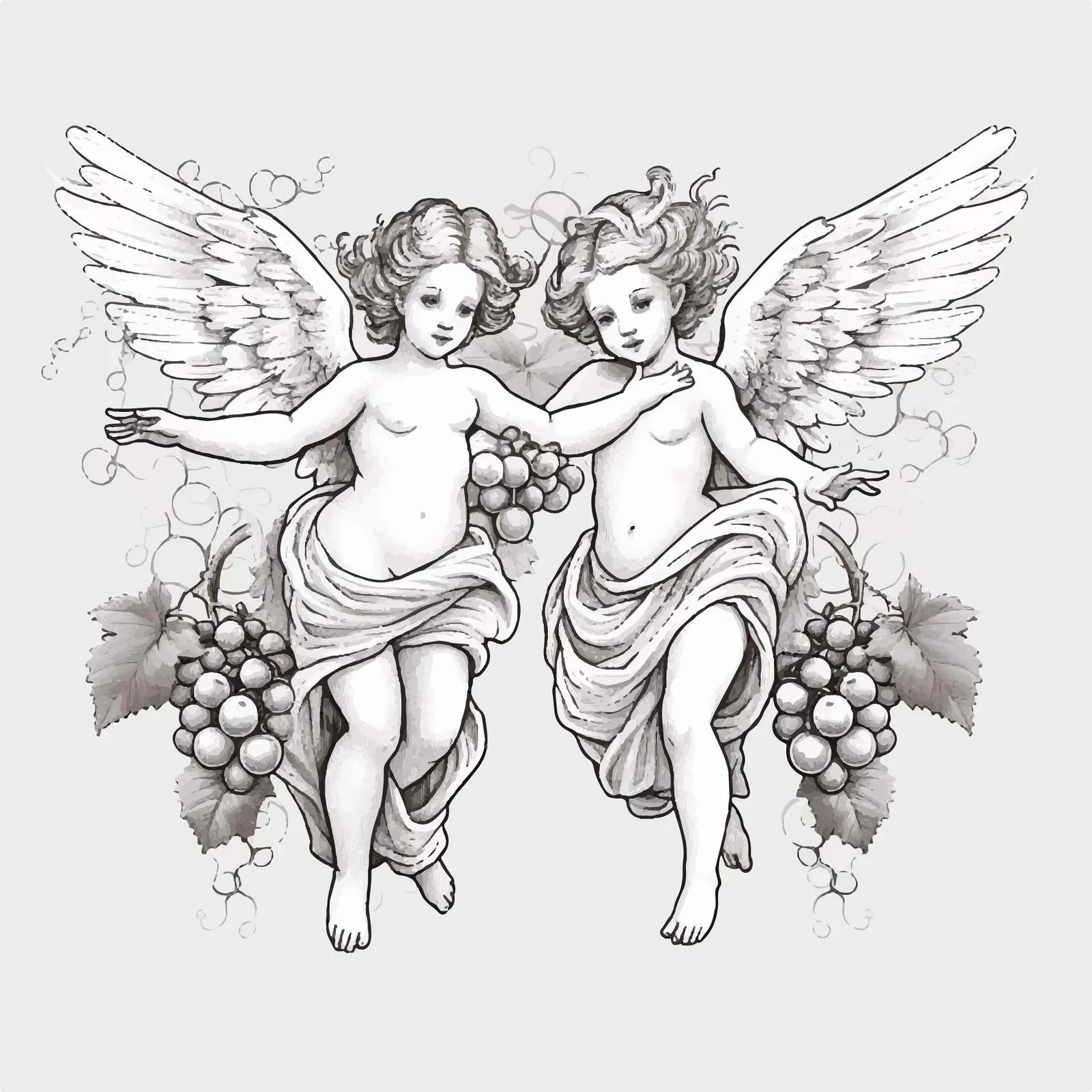 Flying Cupids Carrying Grapes Vector Artwork — free download from Dotvec