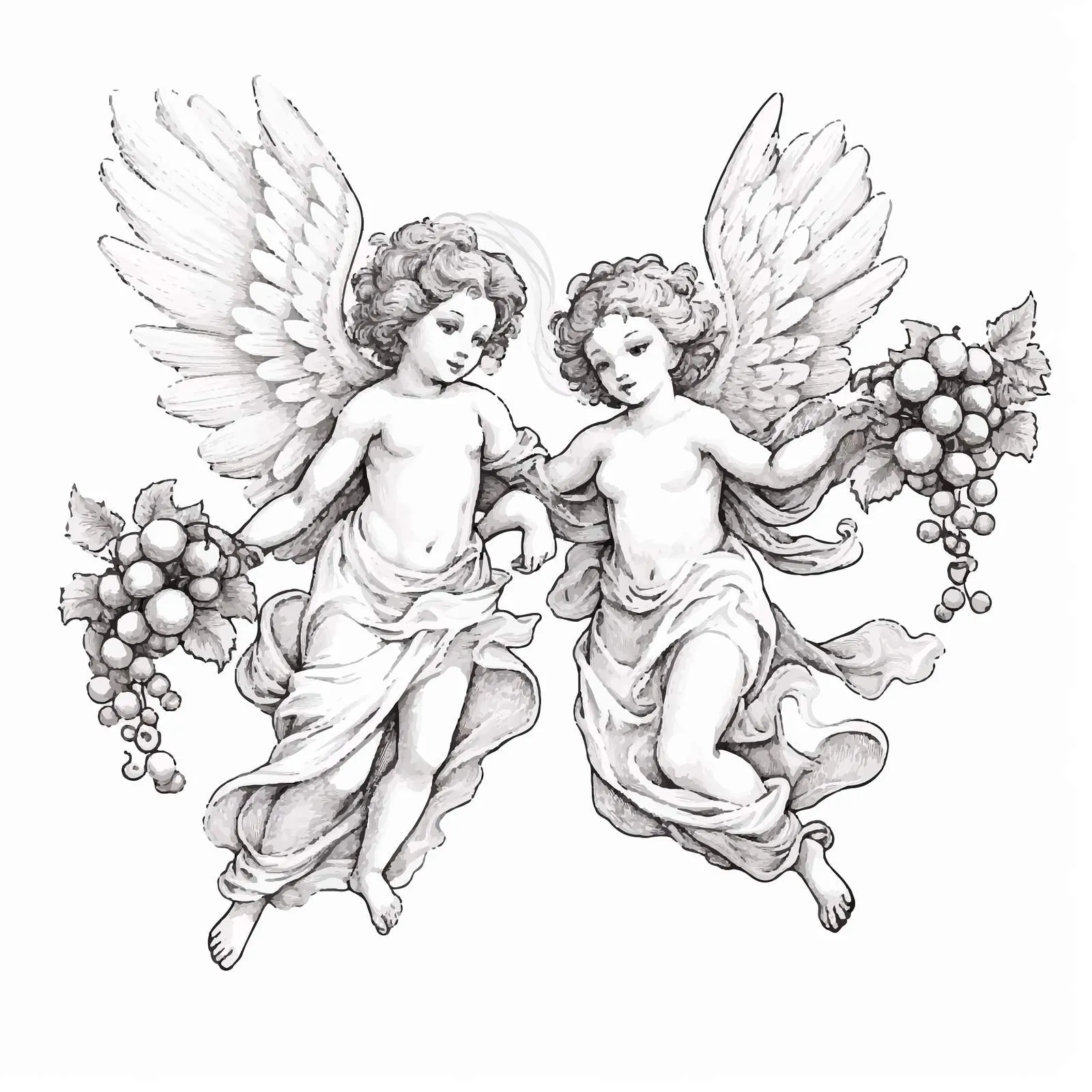 Flying Cupids with Grapes Vector Art — free download from Dotvec