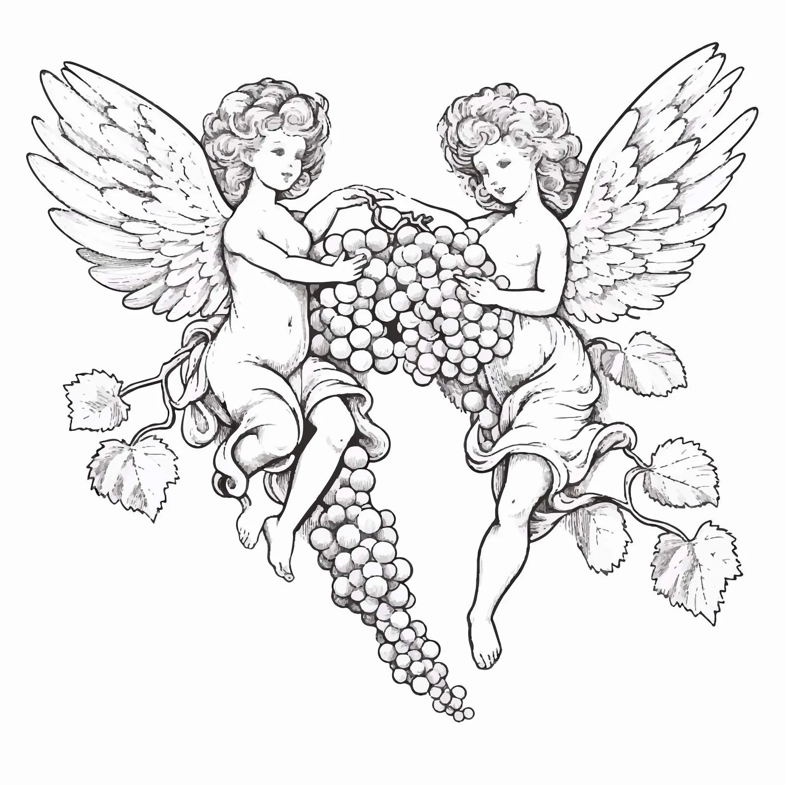 Flying Cupids with Grapes Vector Illustration – free angels illustration image from Dotvec
