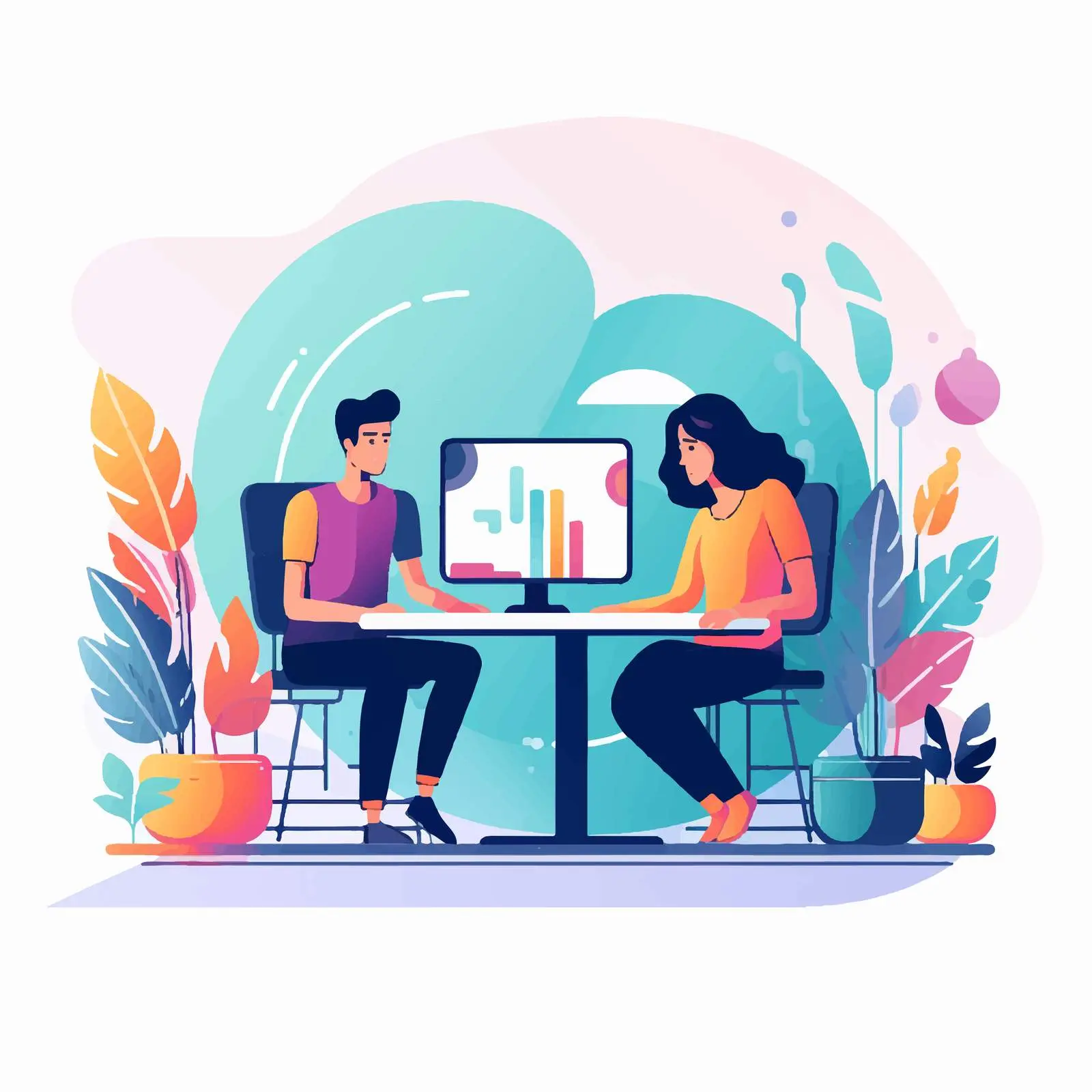 Funny Young Man and Woman Drawing Together — free download from Dotvec