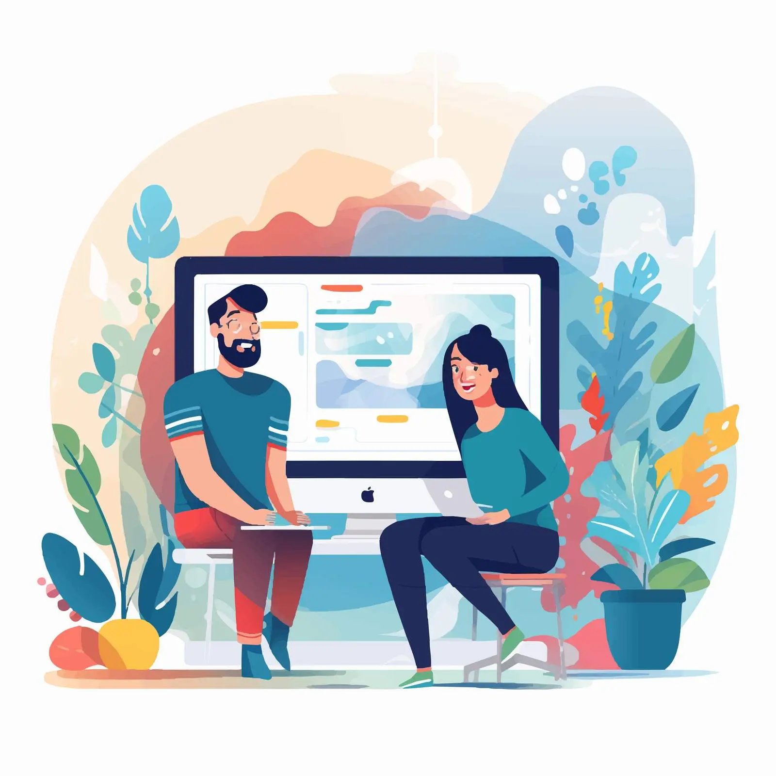 Funny Young Man and Woman Drawing Together — free download from Dotvec