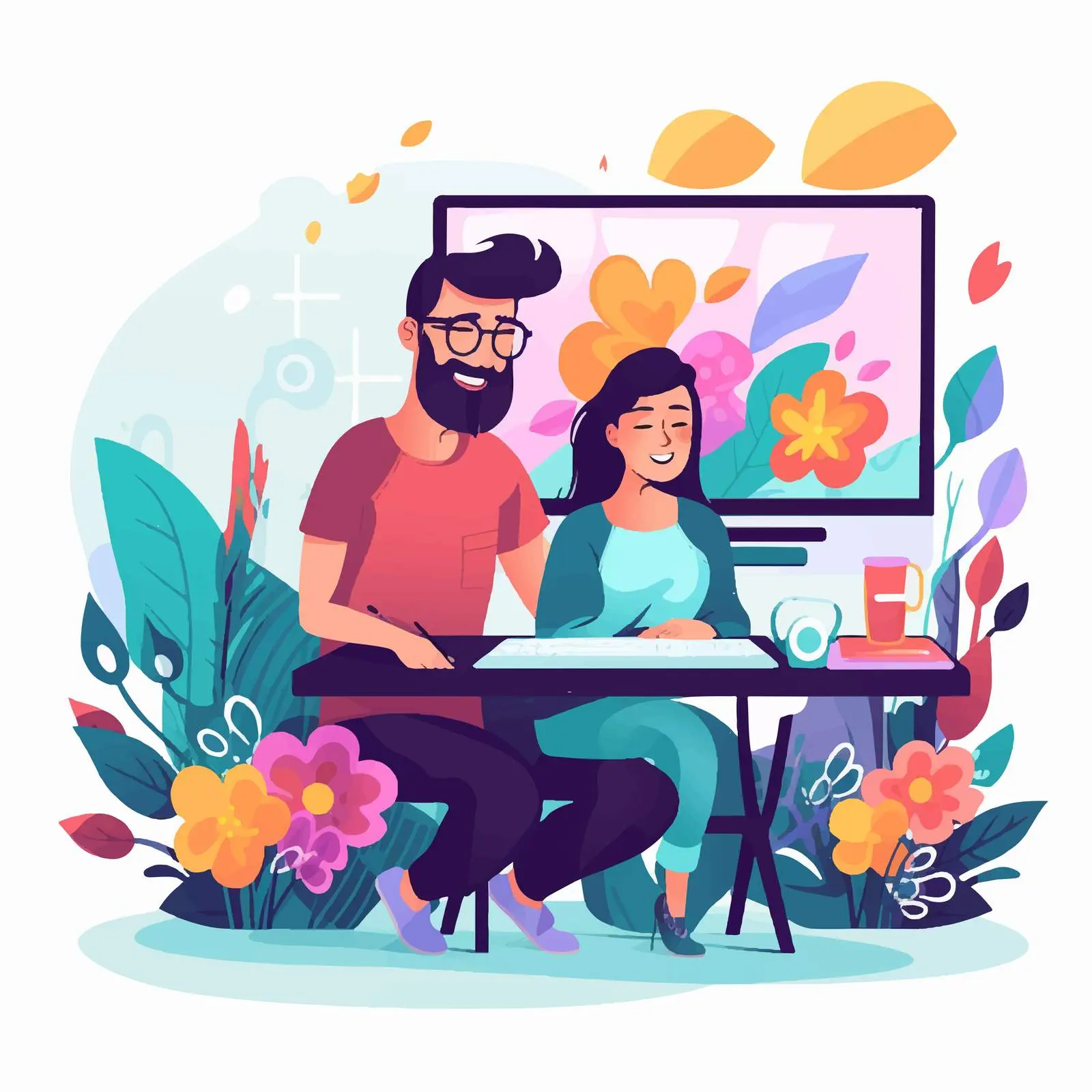 Young Man and Woman Drawing Together — free download from Dotvec