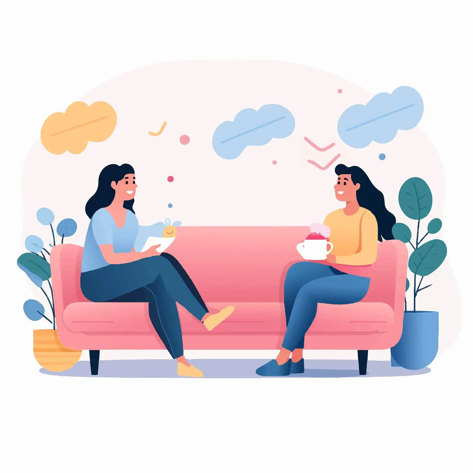 Happy Young Girls Talking on Couch – free connectedness image from Dotvec