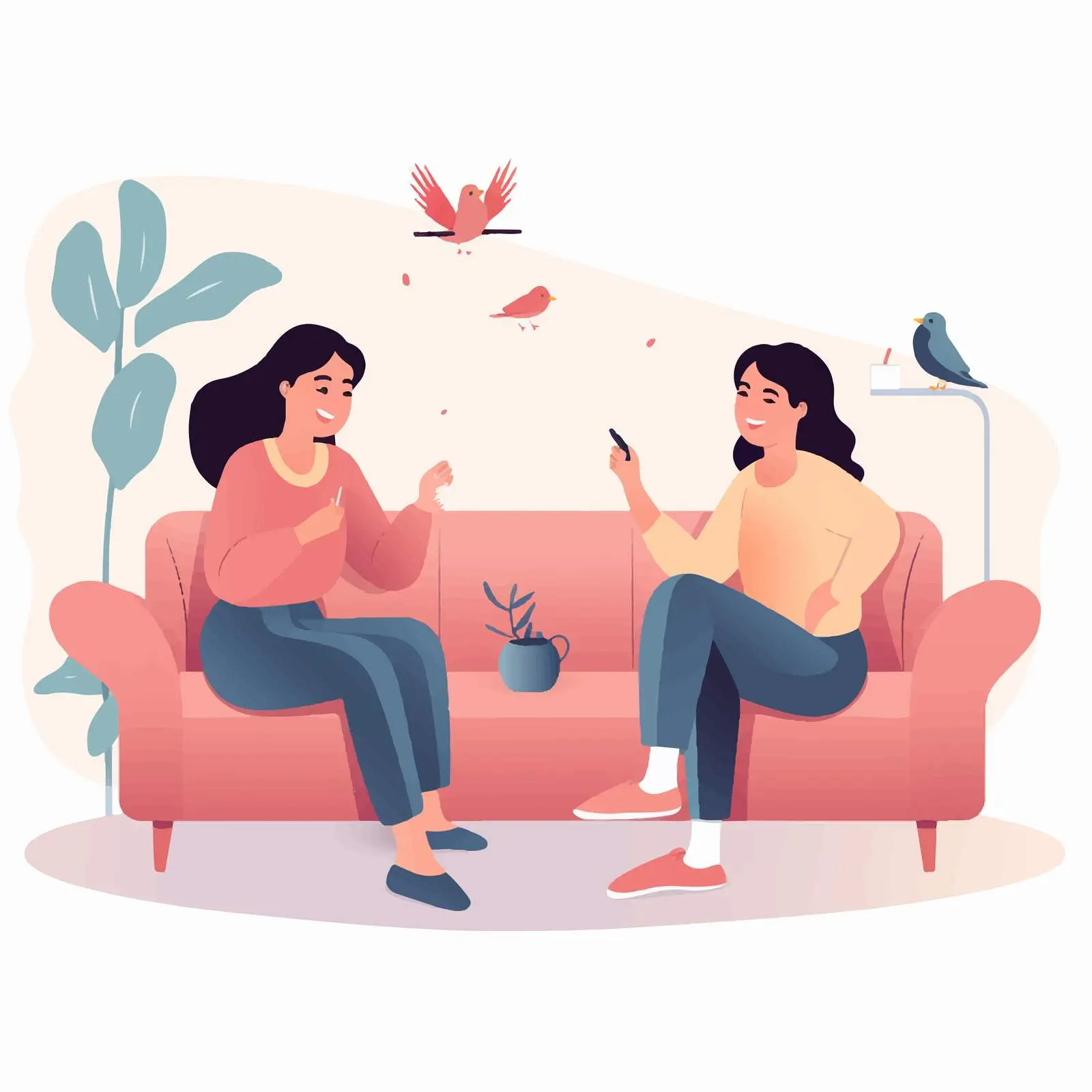 Happy Girls Talking on Couch Vector Illustration — free download from Dotvec