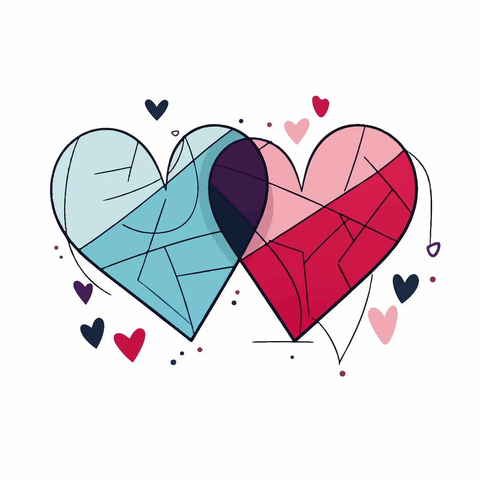 One Line Drawing Pair of Hearts in Geometric Style – free art for home image from Dotvec
