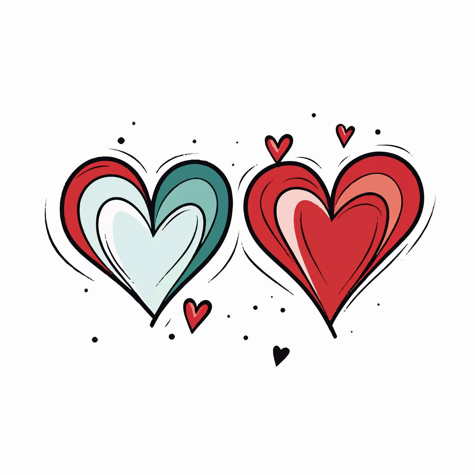 One Line Drawing of Hearts and Geometric Shapes – free one line image from Dotvec