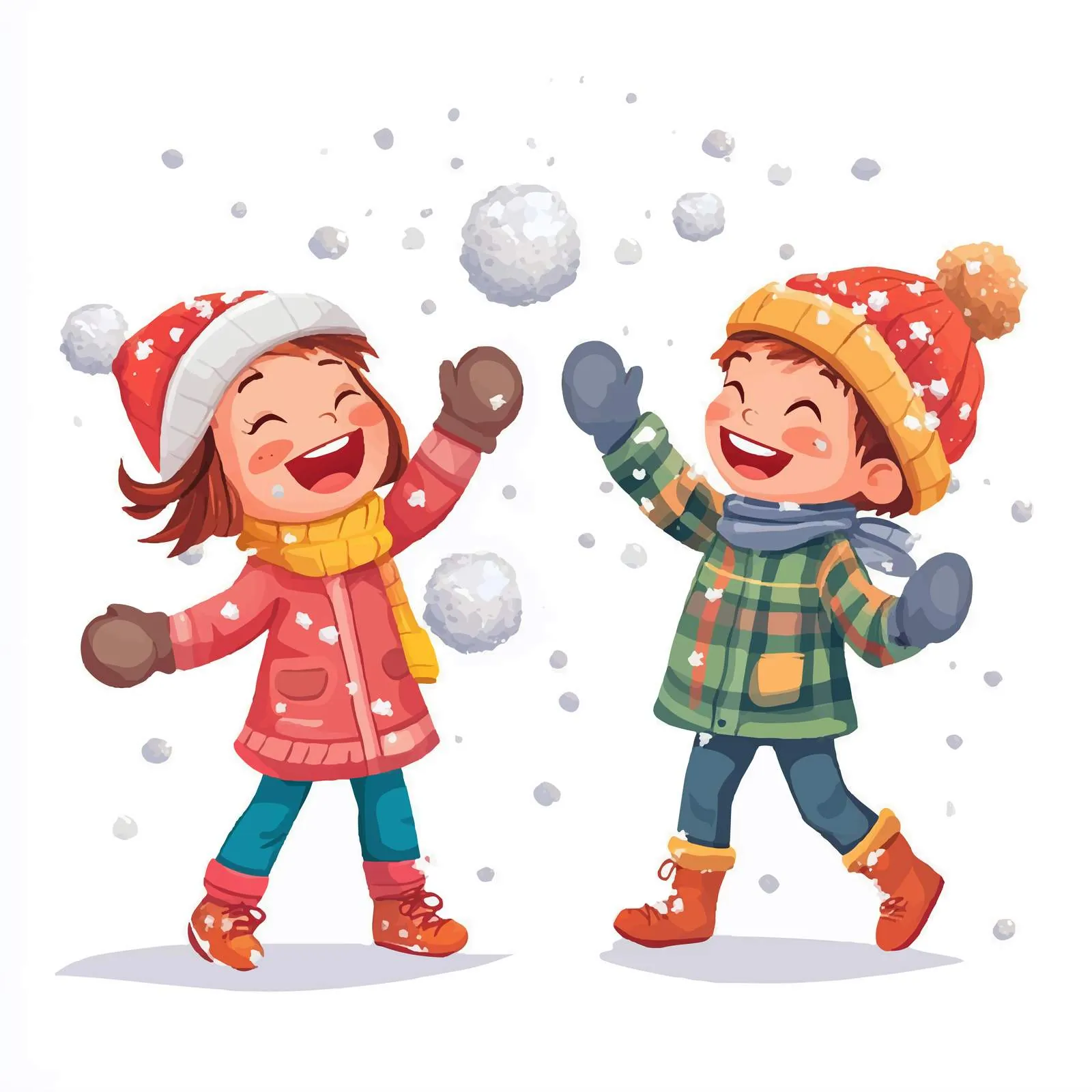 Children Joyfully Throwing Snowballs in Winter — free download from Dotvec