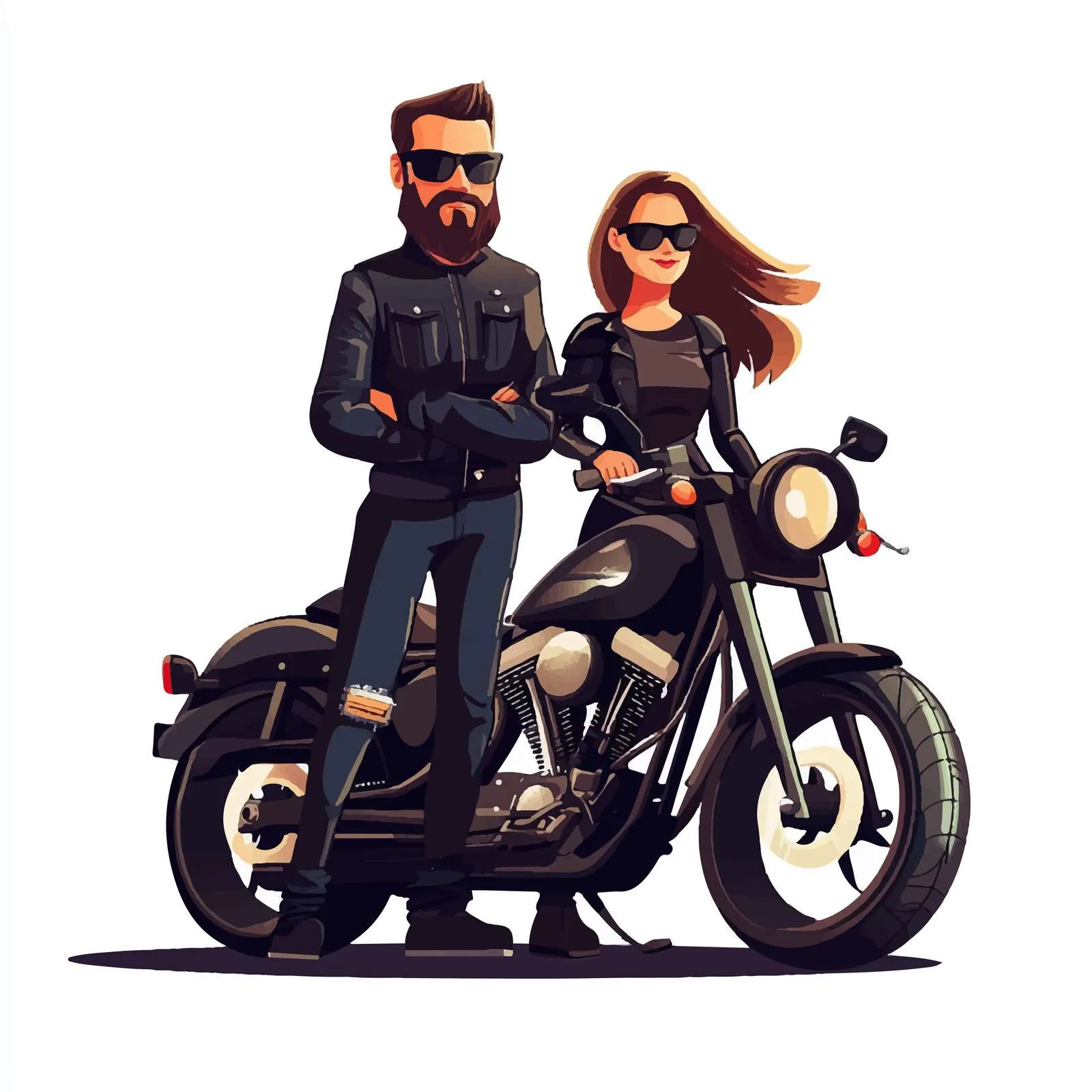 Stylish Bikers Couple in Black Leather Attire – free motorsport image from Dotvec