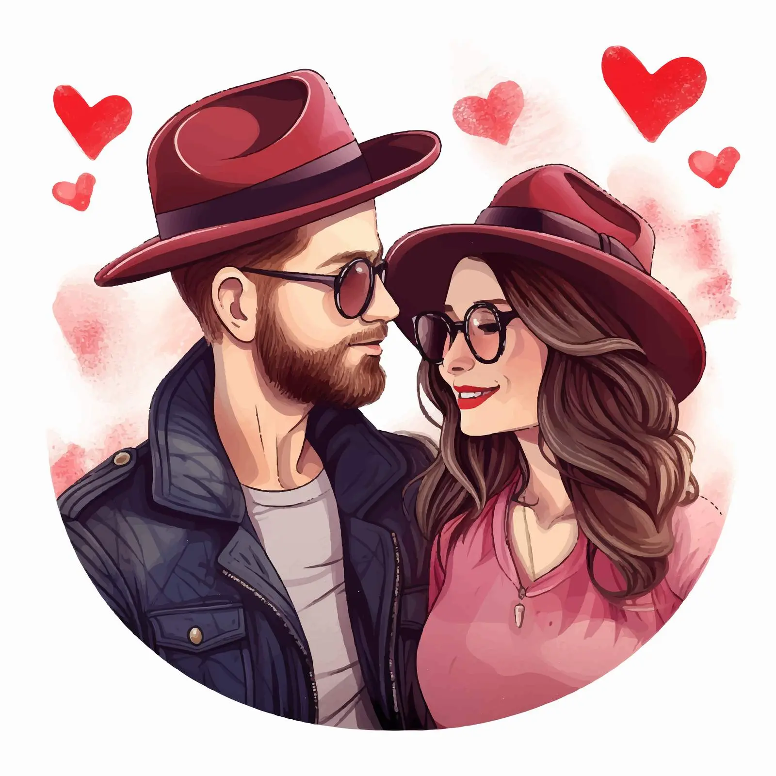 Stylish Hipster Couple with Sunglasses Illustration – free couple graphic image from Dotvec