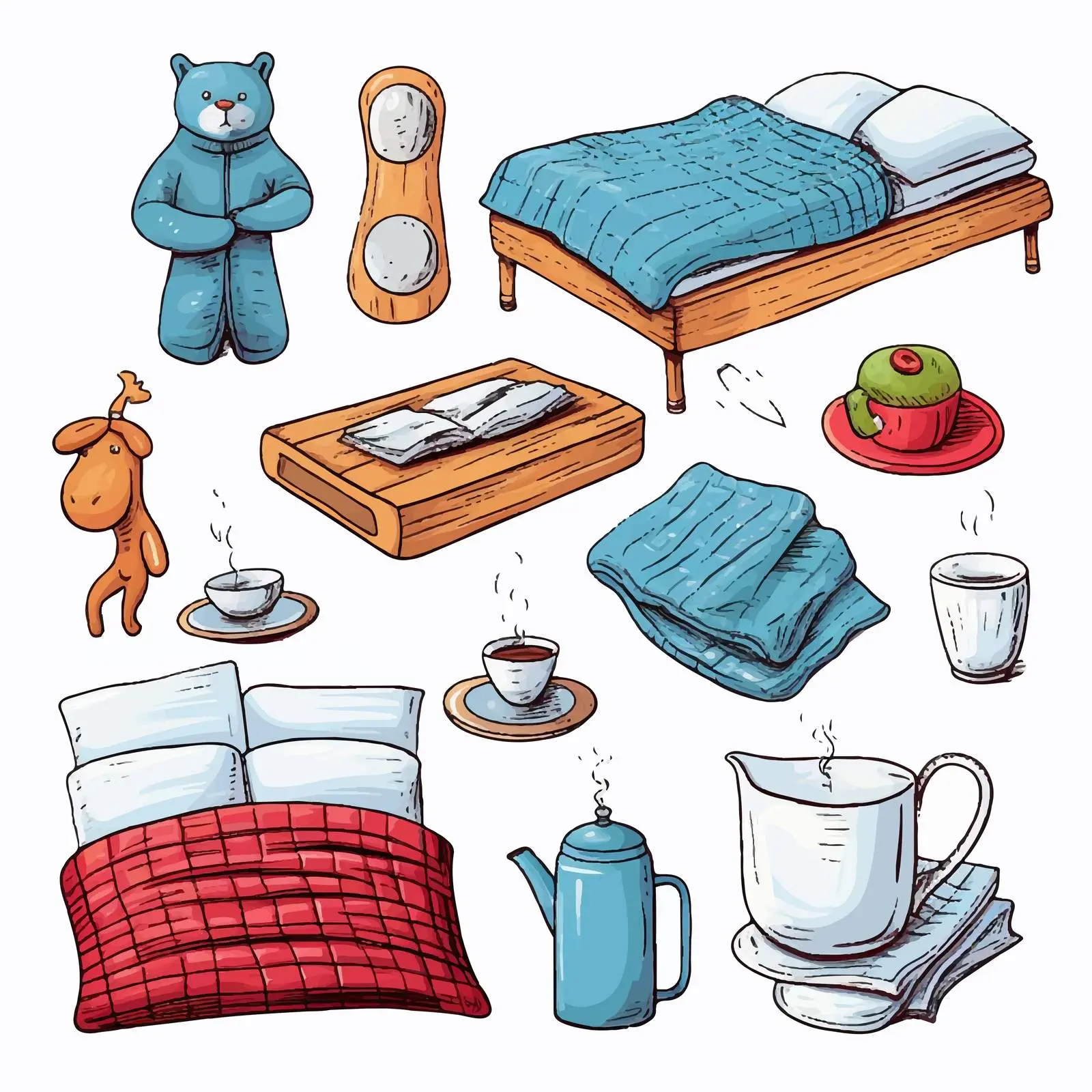Pajama Sleepover Party Sketch Kit Elements — free download from Dotvec